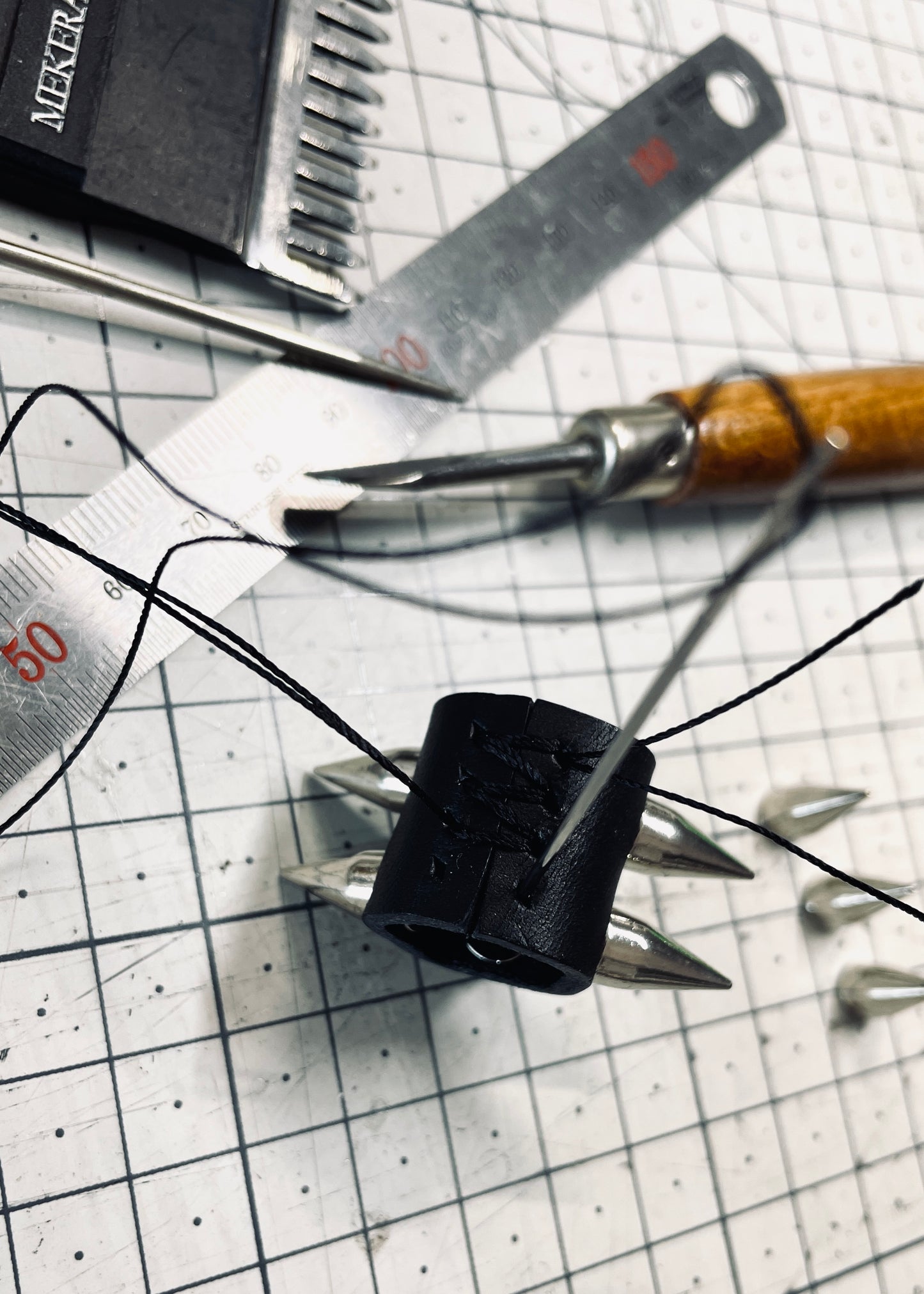 NP2-Onyx Leather Spike Choker Limited Edition Handcrafted - MEKERA STUDIOS