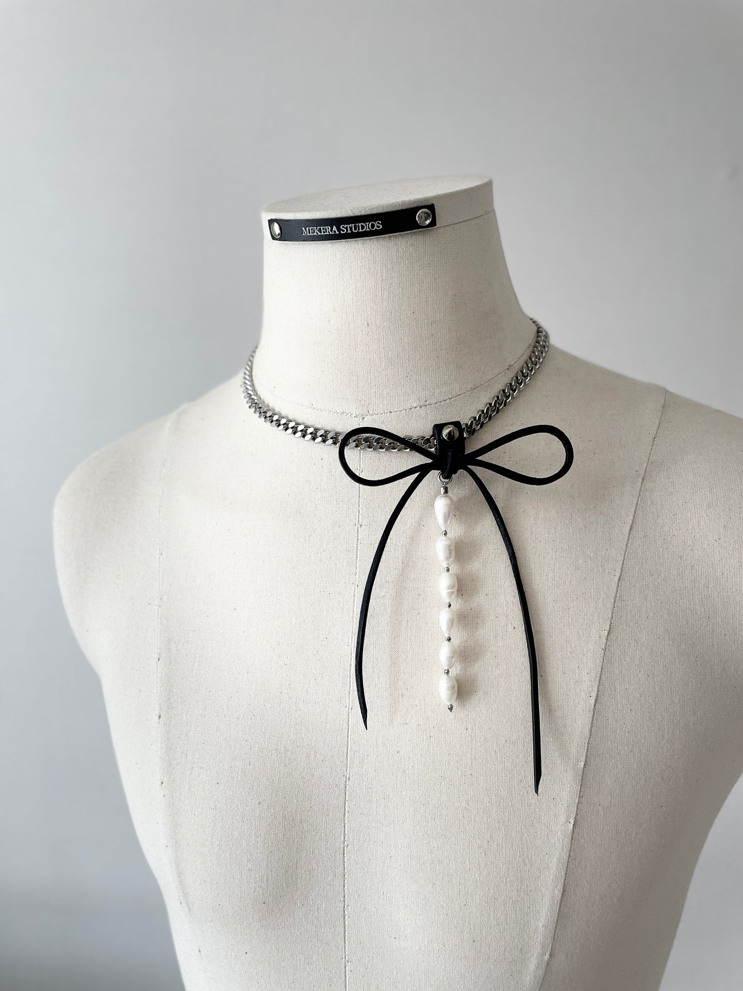 NR1 Leather Ribbon Choker Pearl Spike Limited Edition Handcrafted Necklace For women For men-MEKERA STUDIOS