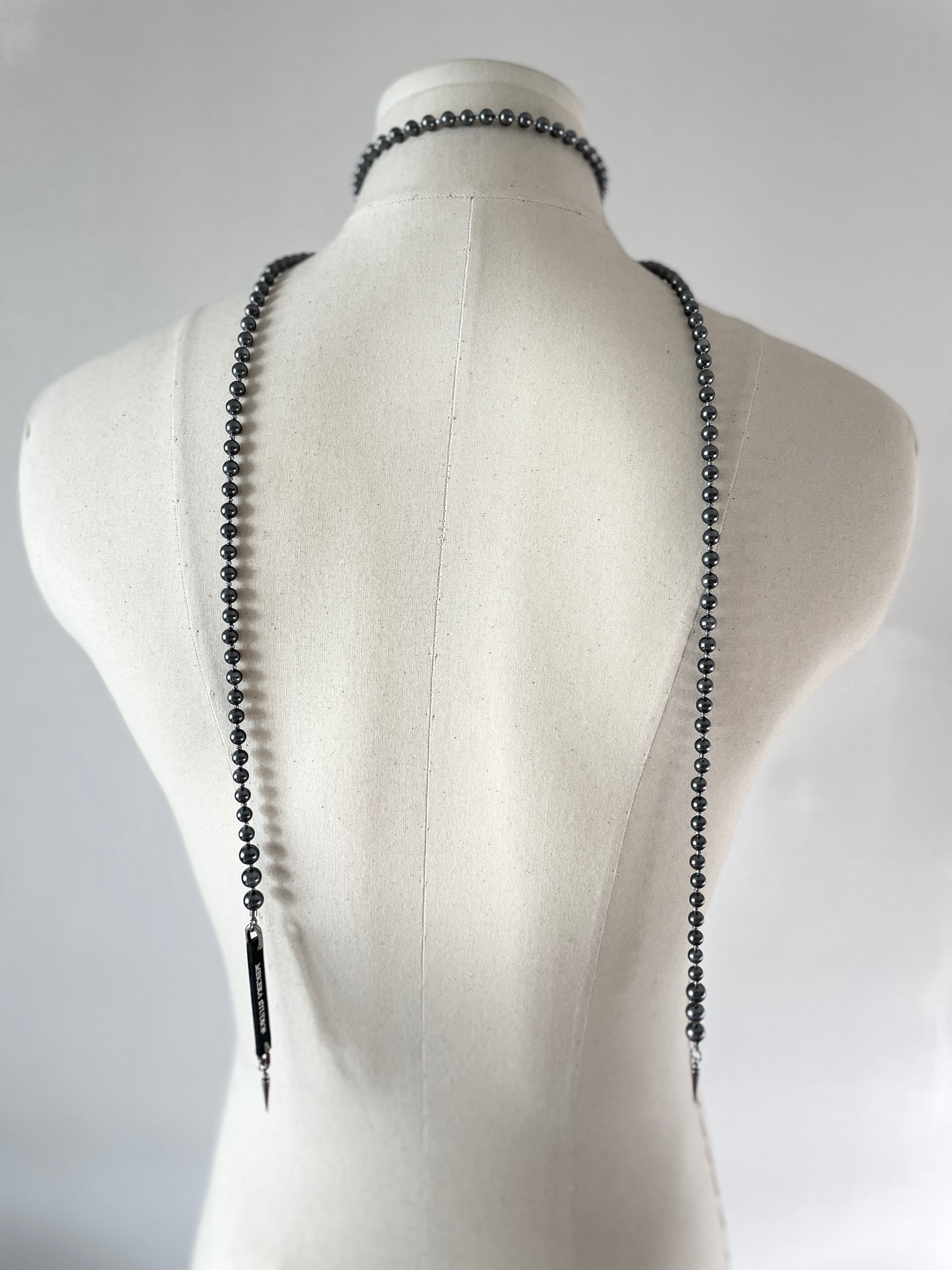 Black Pearl Necklace NP18 Spike multiple Long chain N-PUNK collection Handcrafted MEKERA STUDIOS