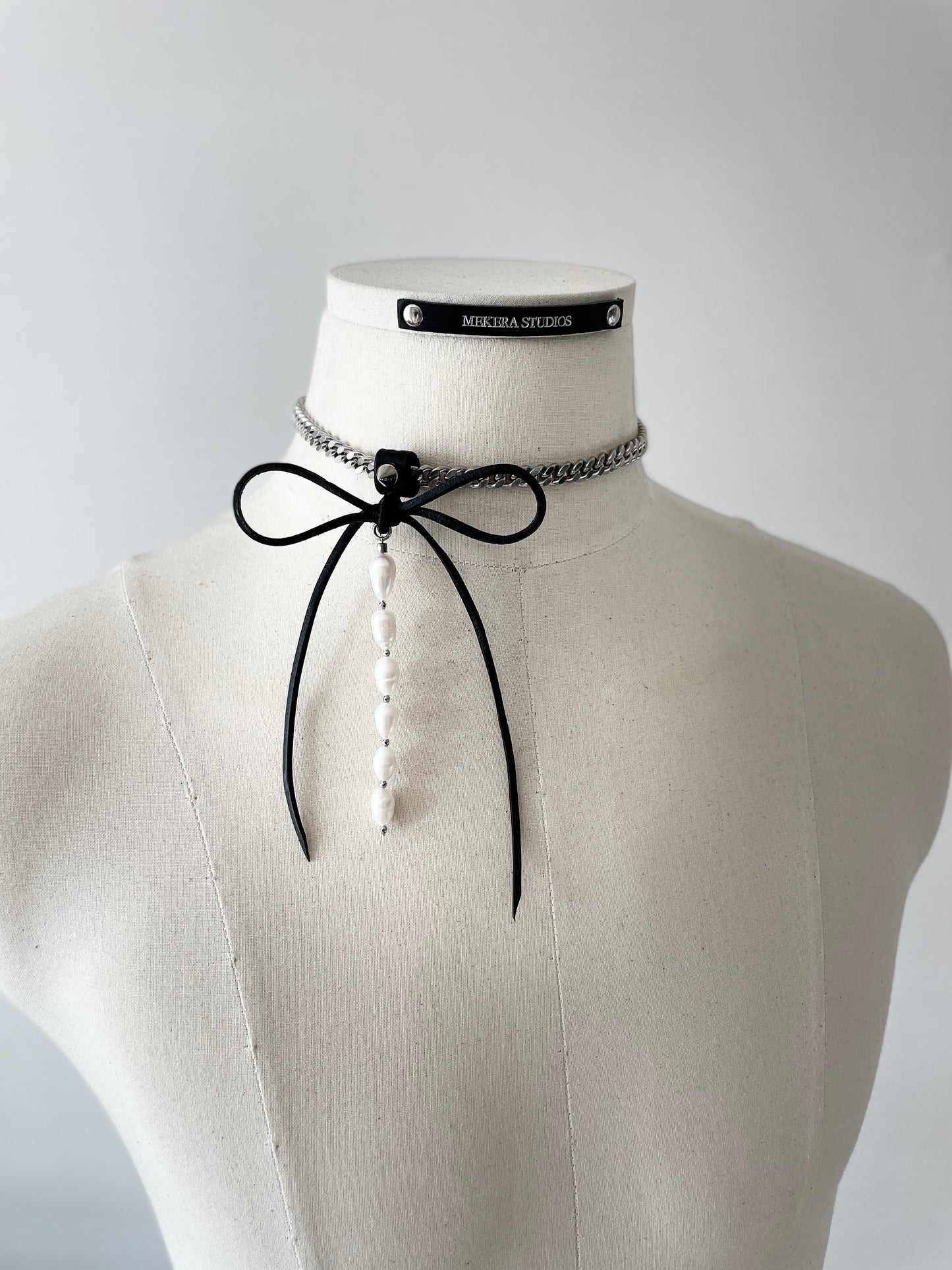 NR1 Leather Ribbon Choker Pearl Spike Limited Edition Handcrafted Necklace For women For men-MEKERA STUDIOS