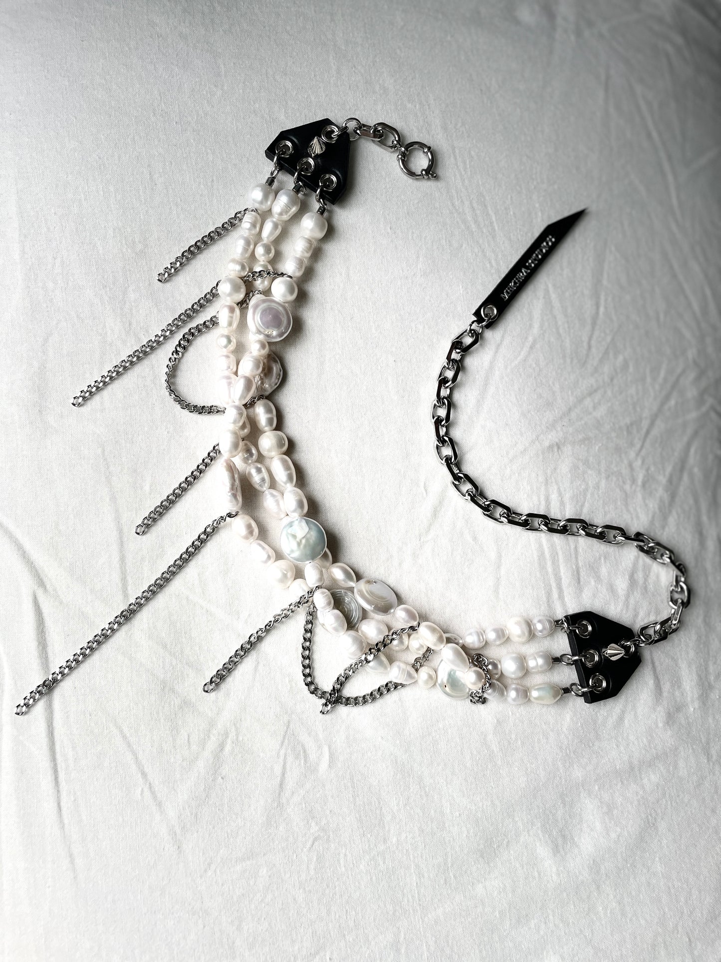 PL2 Pearl & Leather Choker Limited Edition Handcrafted Necklace Choker Spike -MEKERA STUDIOS