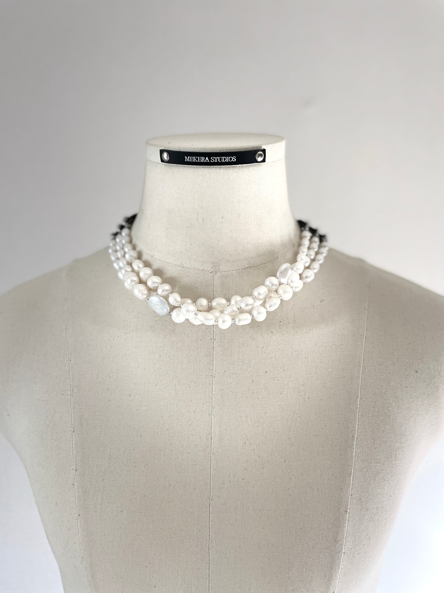 Wings5+WP2 - SOAR collection Pearl Spike Leather Limited Edition Handcrafted Necklace - MEKERA STUDIOS
