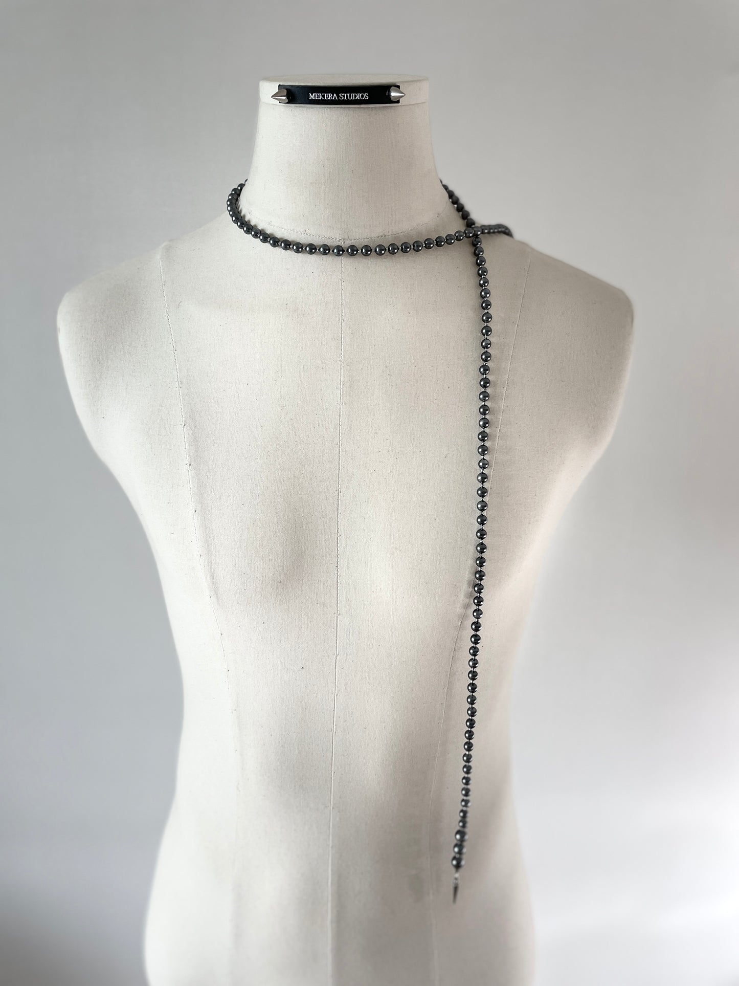 Black Pearl Necklace NP18 Spike multiple Long chain N-PUNK collection Handcrafted MEKERA STUDIOS