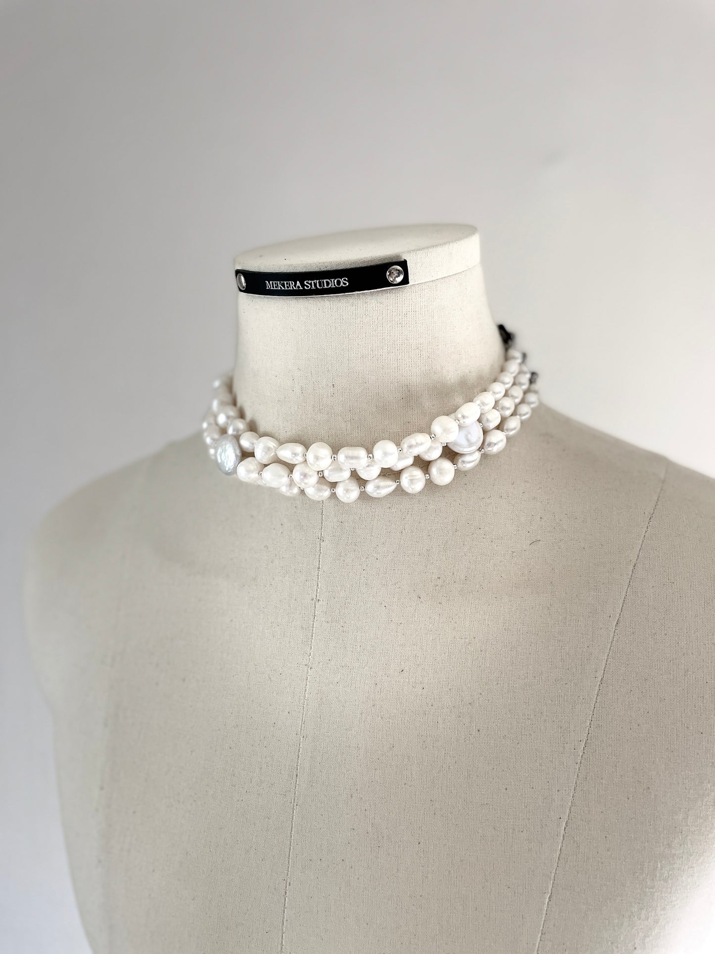 Wings5+WP2 - SOAR collection Pearl Spike Leather Limited Edition Handcrafted Necklace - MEKERA STUDIOS