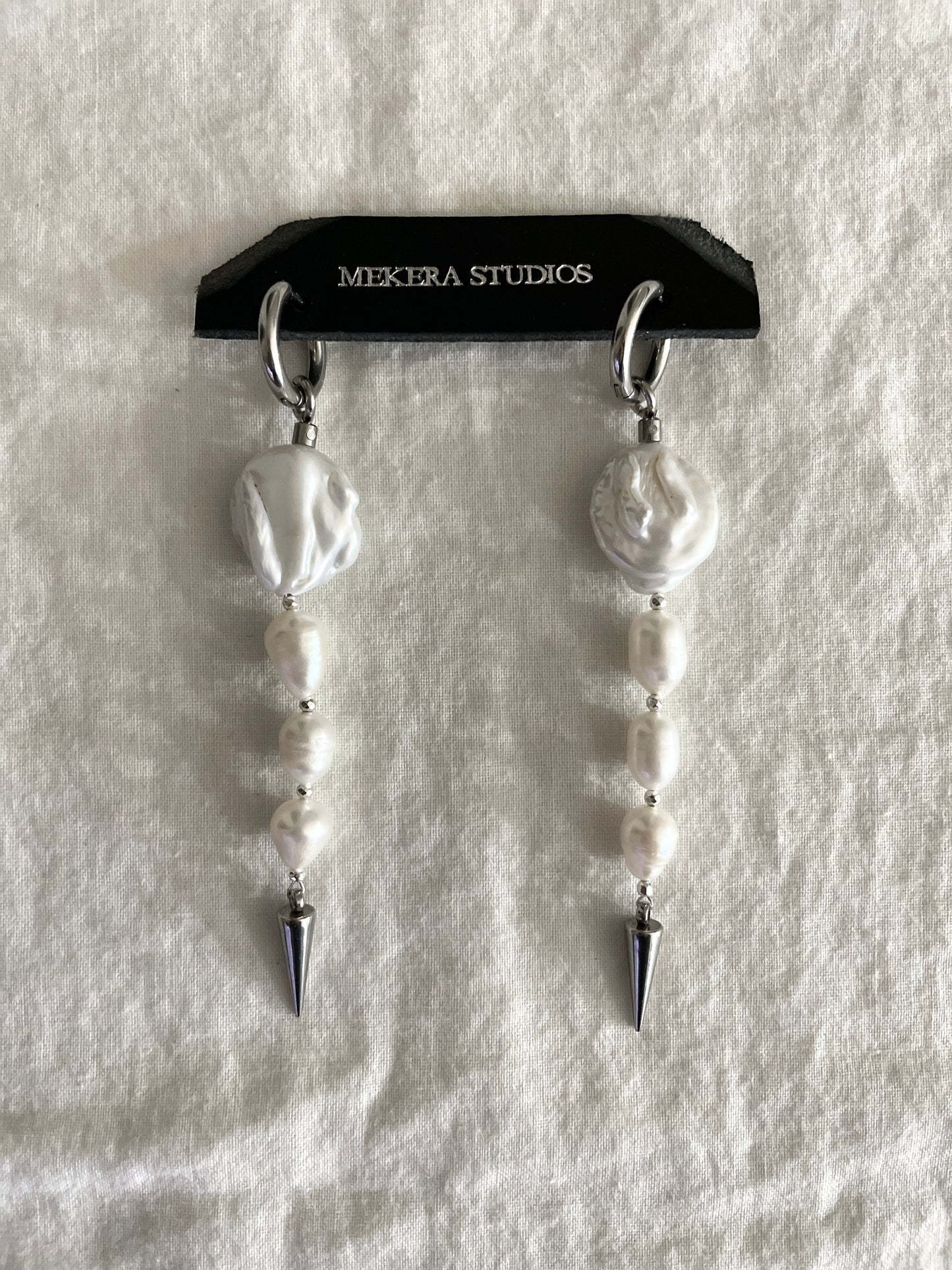 Ear Couture collection Baroque Pearl Spike earrings long chain drop EC-12 Limited Edition Handcrafted - MEKERA STUDIOS