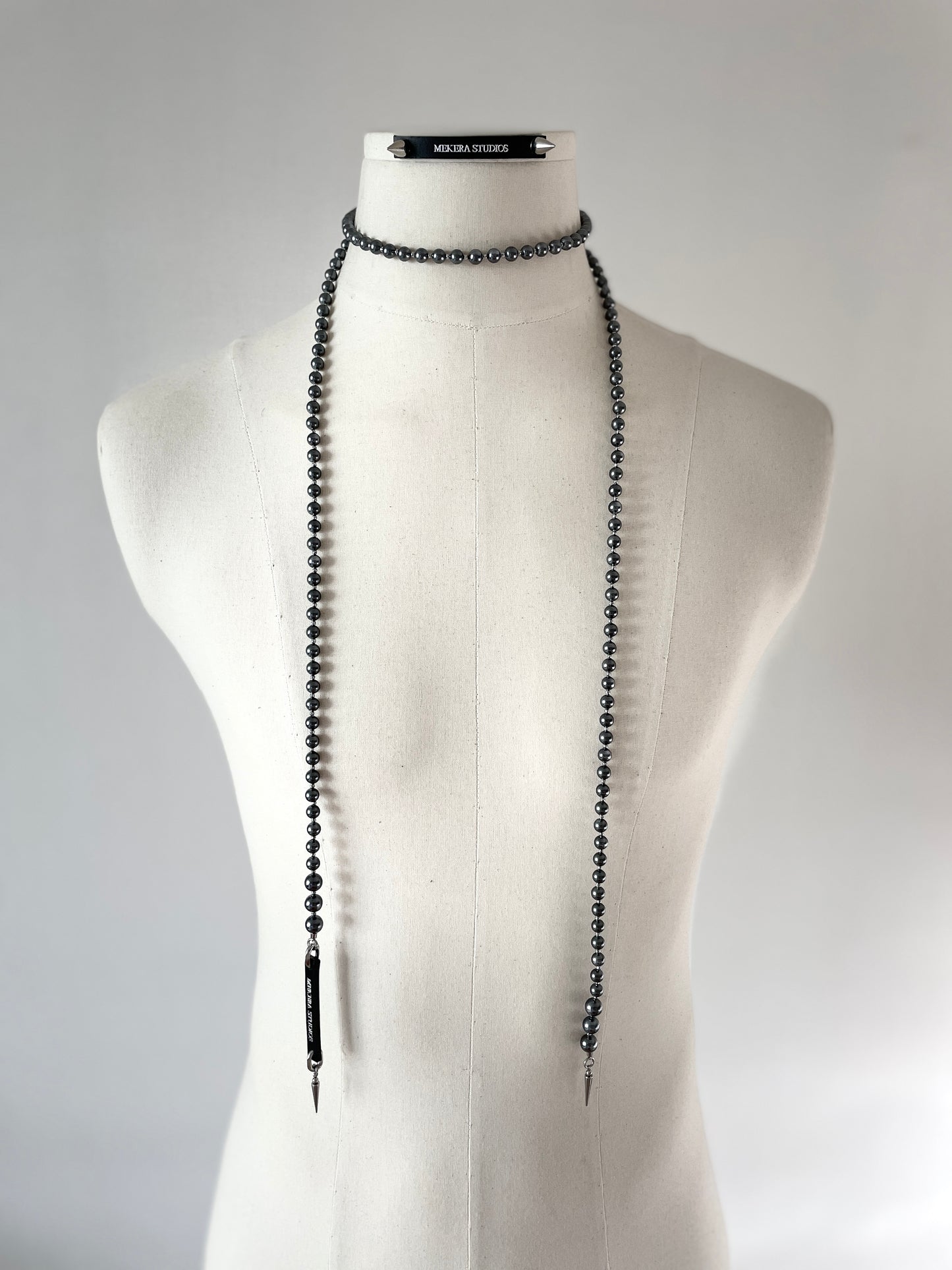 Black Pearl Necklace NP18 Spike multiple Long chain N-PUNK collection Handcrafted MEKERA STUDIOS