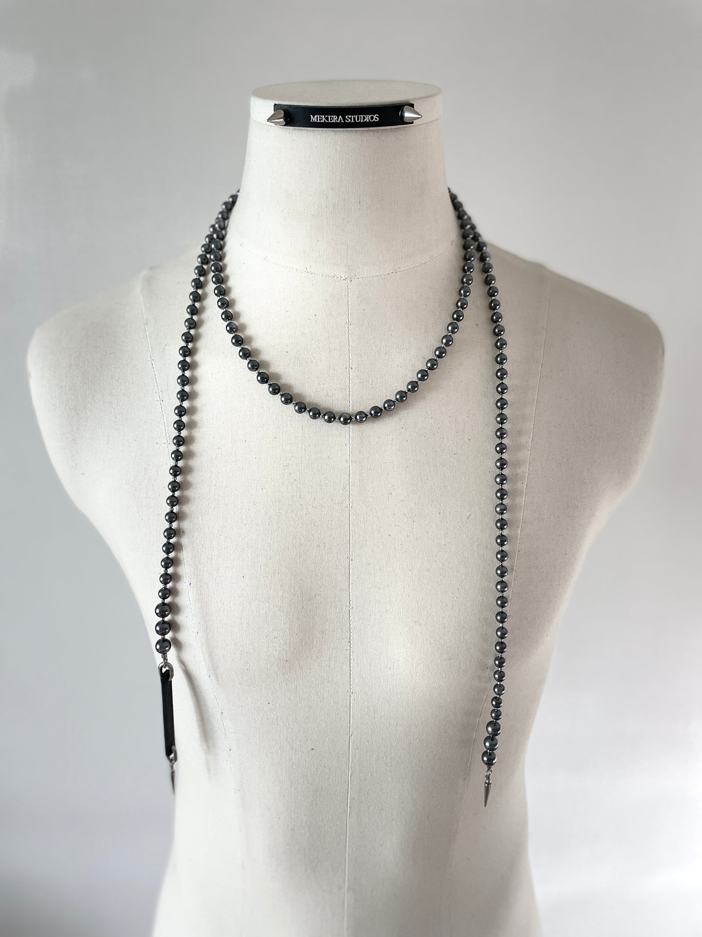 Black Pearl Necklace NP18 Spike multiple Long chain N-PUNK collection Handcrafted MEKERA STUDIOS