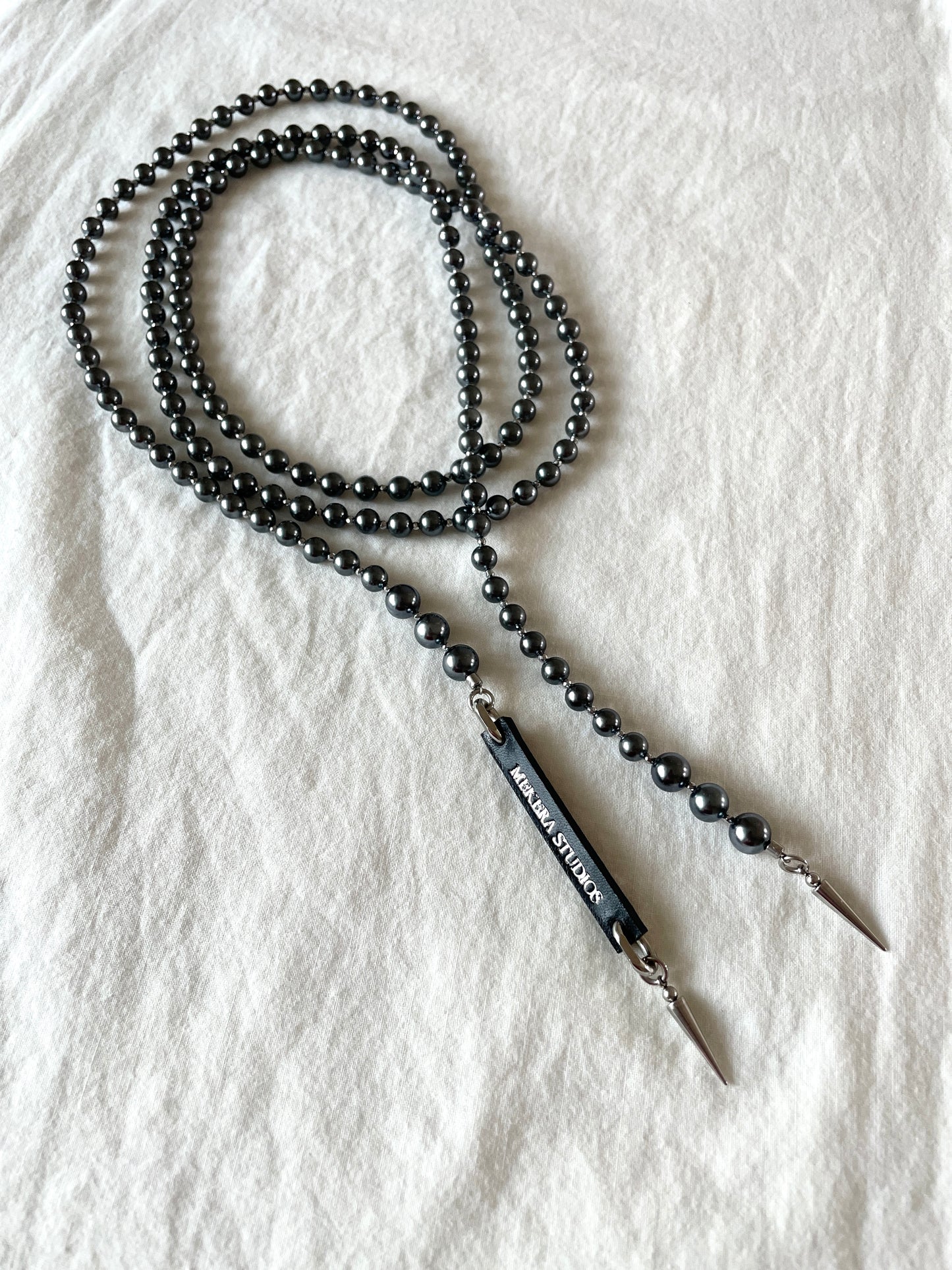 Black Pearl Necklace NP18 Spike multiple Long chain N-PUNK collection Handcrafted MEKERA STUDIOS