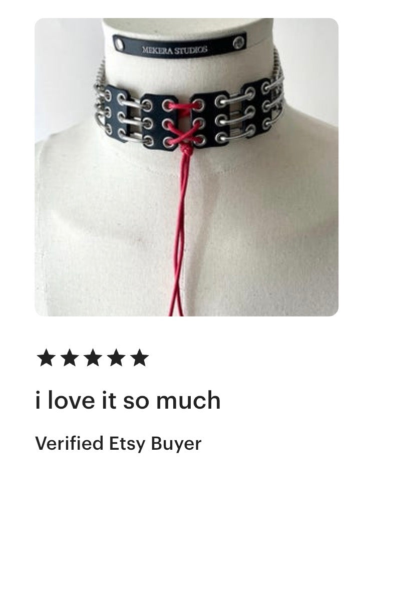 NP4 Red Corset Leather Choker Limited Edition Handcrafted - MEKERA STUDIOS