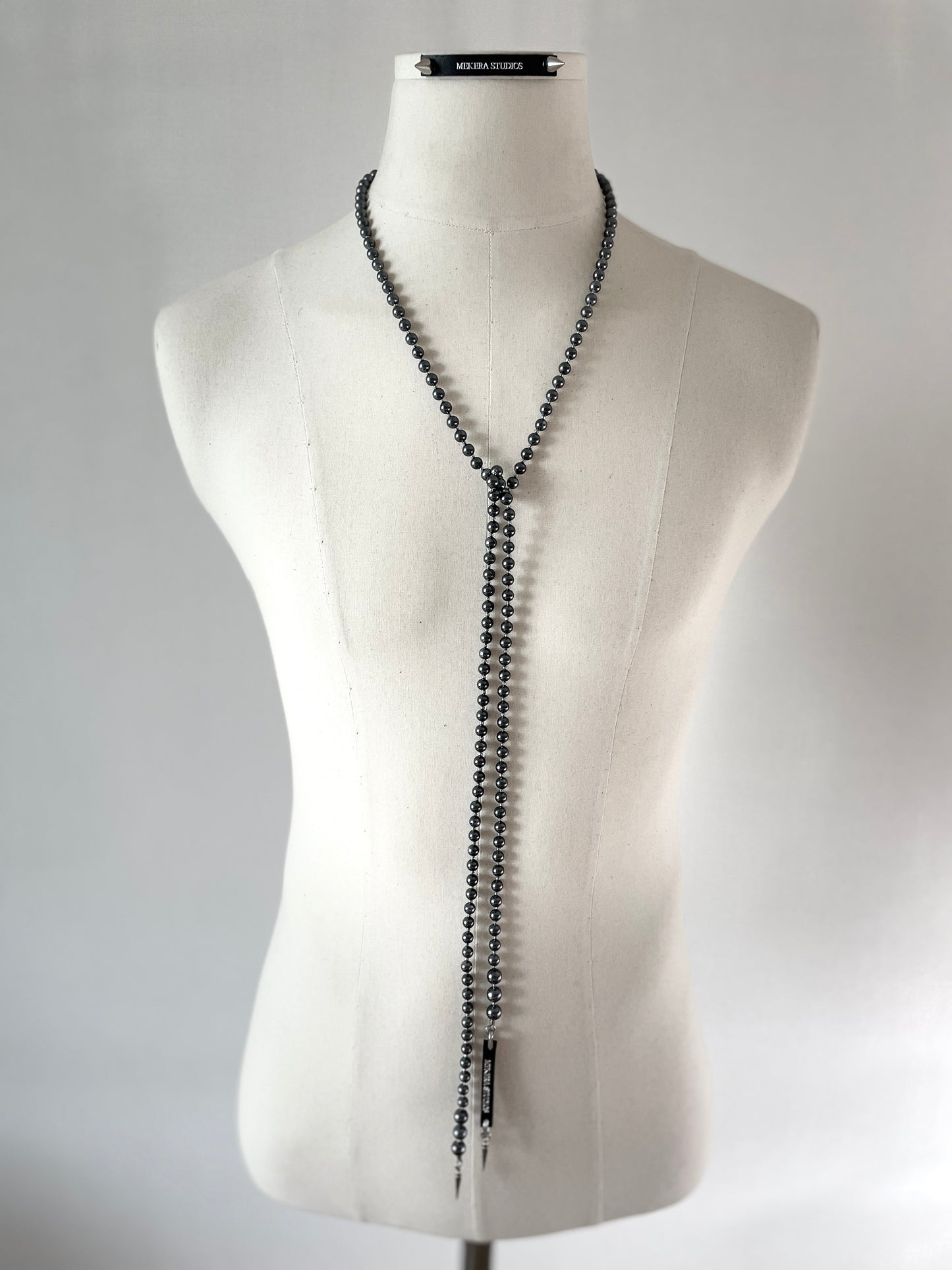 Black Pearl Necklace NP18 Spike multiple Long chain N-PUNK collection Handcrafted MEKERA STUDIOS