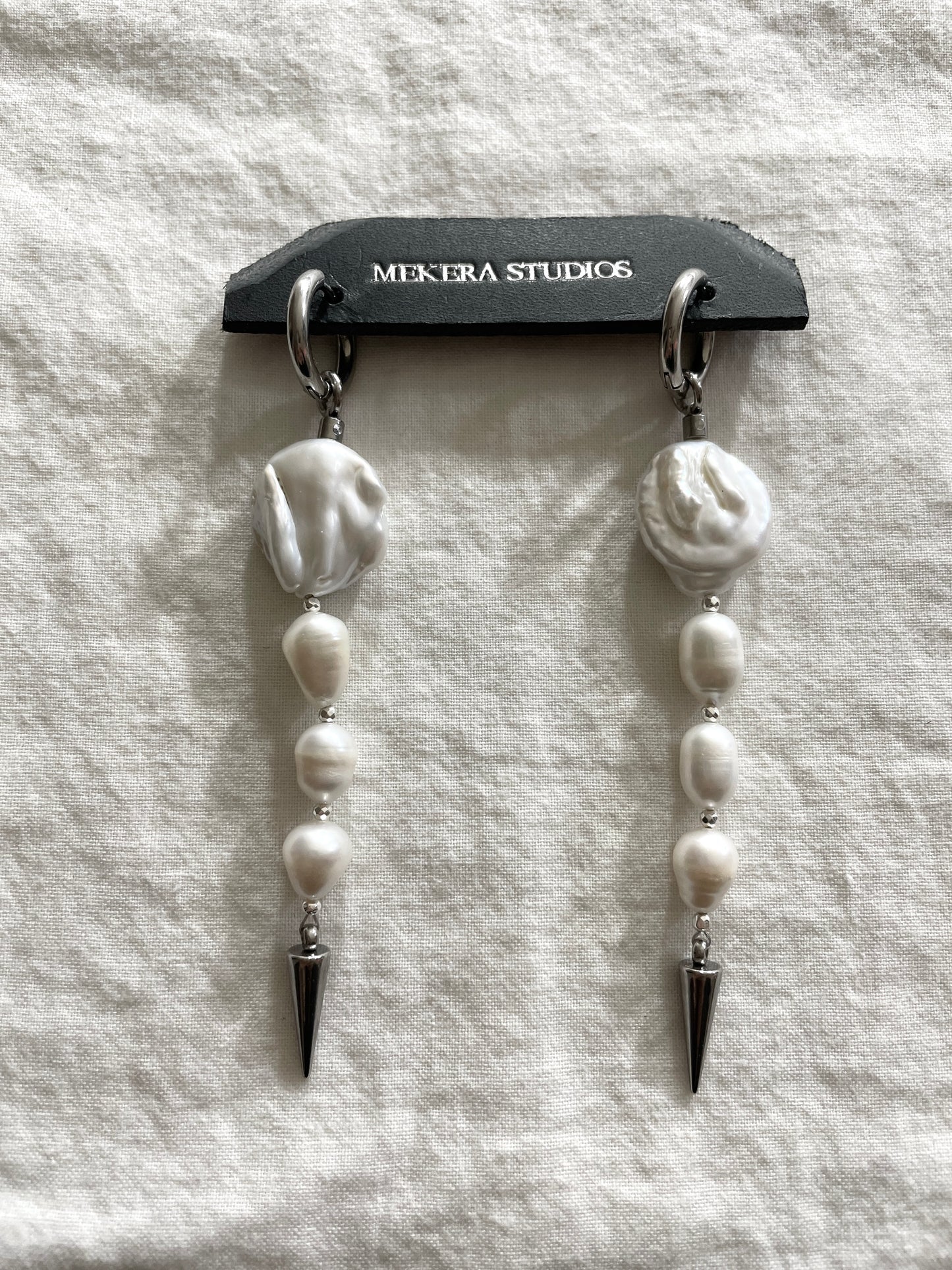 Ear Couture collection Baroque Pearl Spike earrings long chain drop EC-12 Limited Edition Handcrafted - MEKERA STUDIOS