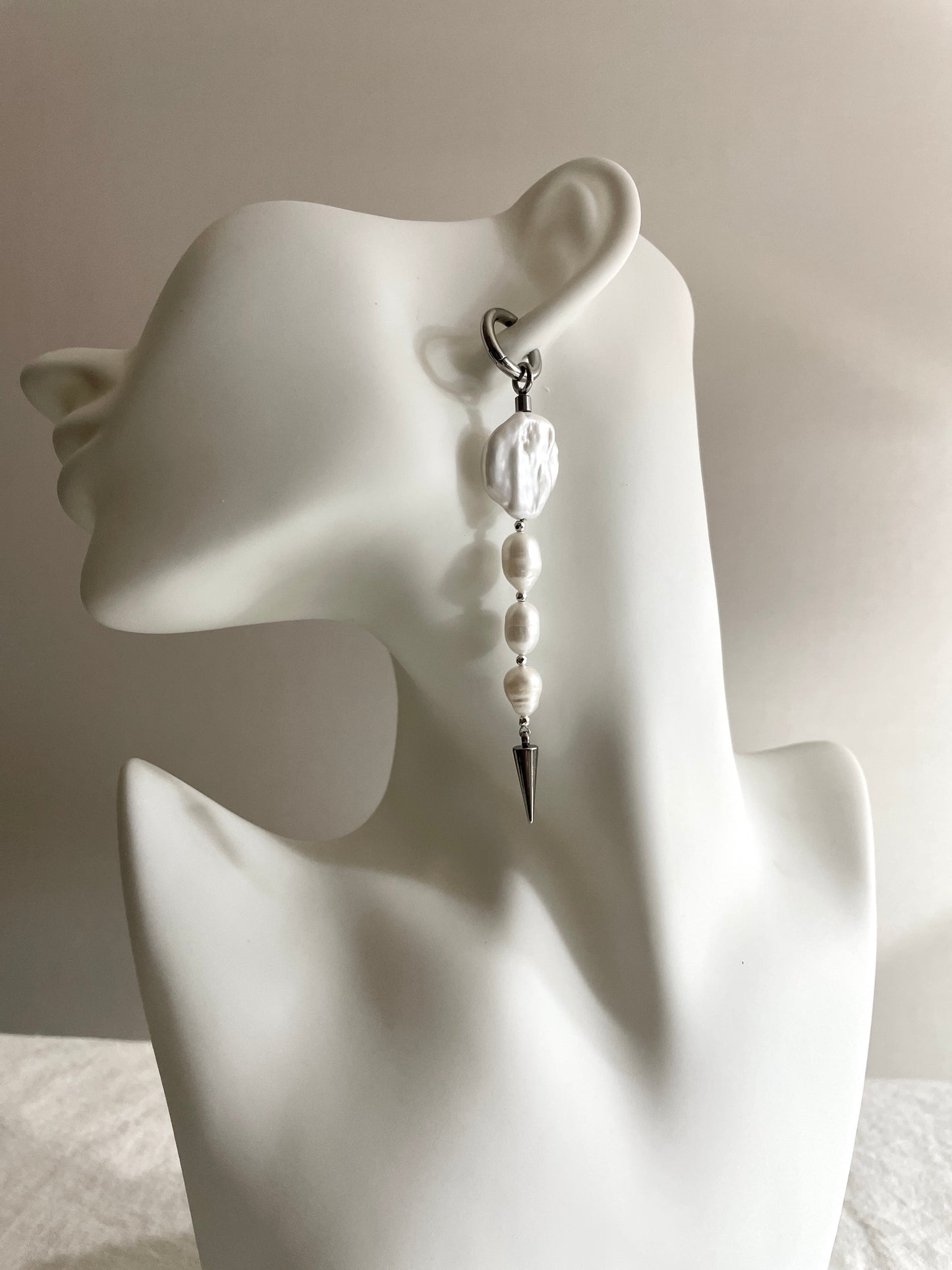 Ear Couture collection Baroque Pearl Spike earrings long chain drop EC-12 Limited Edition Handcrafted - MEKERA STUDIOS