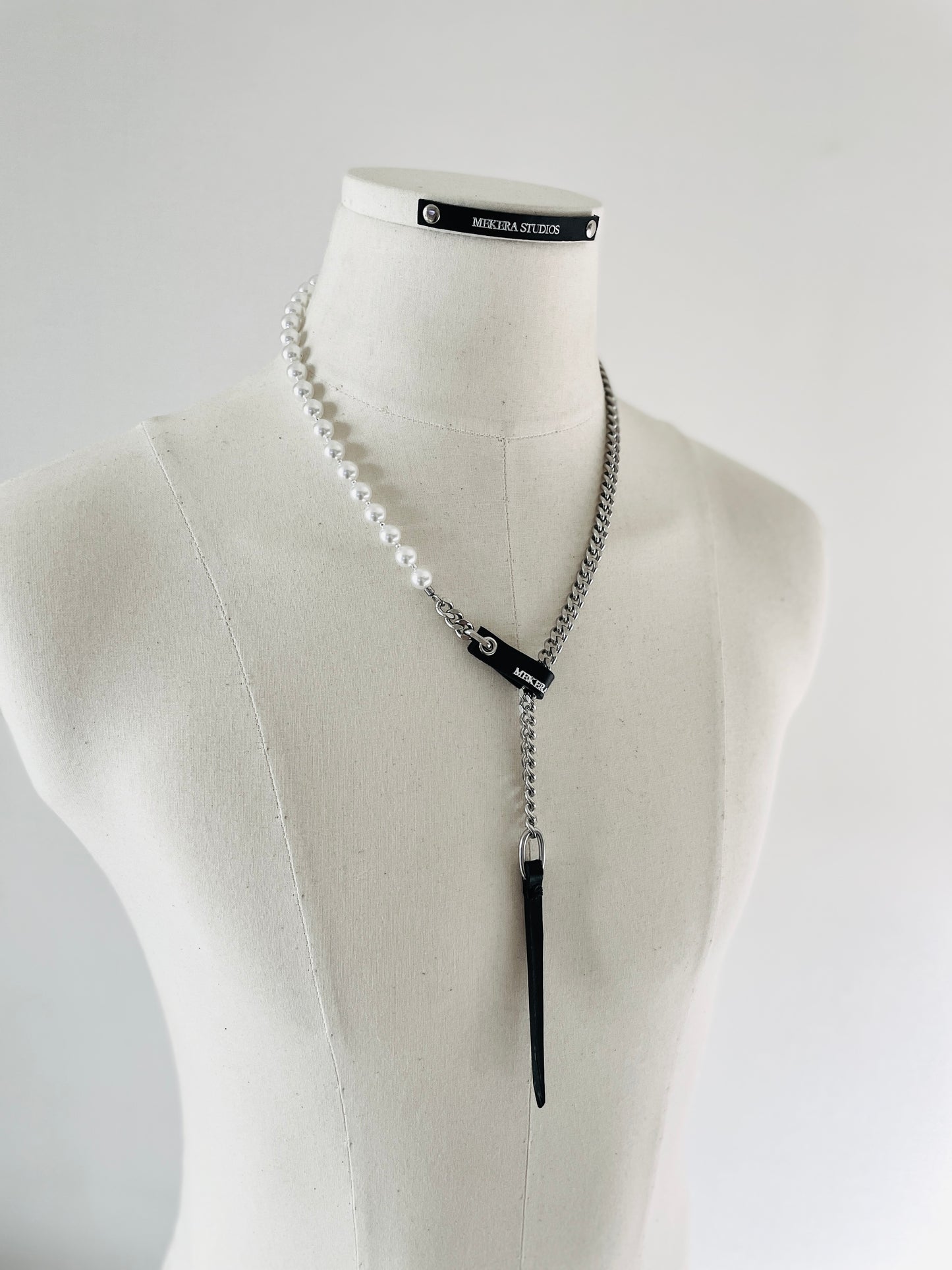 Wings12 - SOAR collection Pearl Leather Chain Necklace Limited Edition Handcrafted - MEKERA STUDIOS