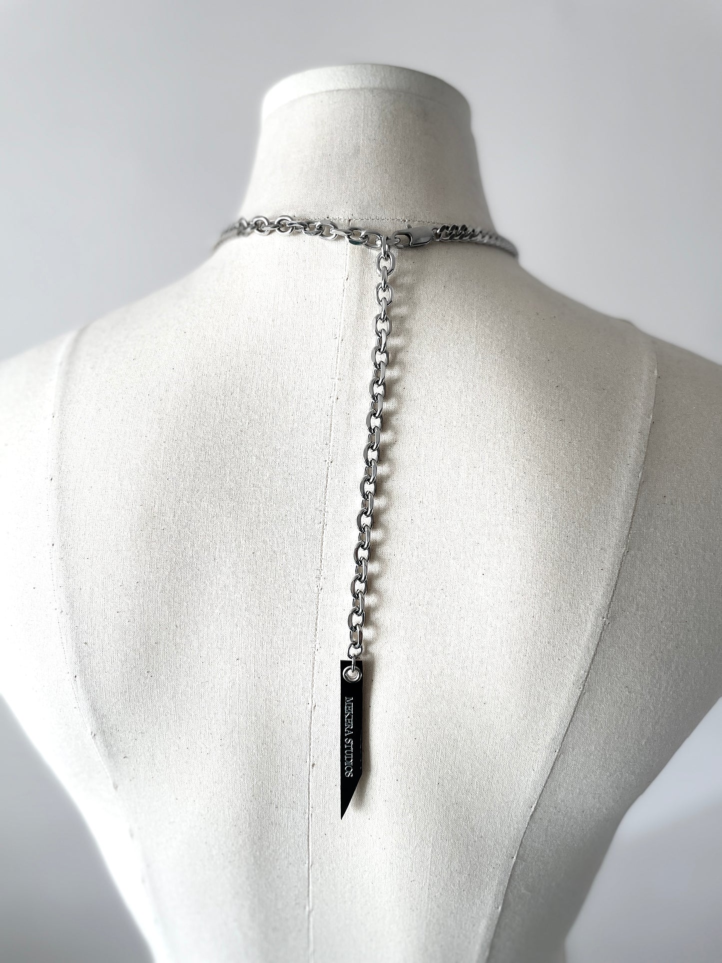 Leather Stone Oval 4 Spike Mekera Cut Limited Edition Handcrafted Pendent Choker Y-chain necklace MEKERA STUDIOS