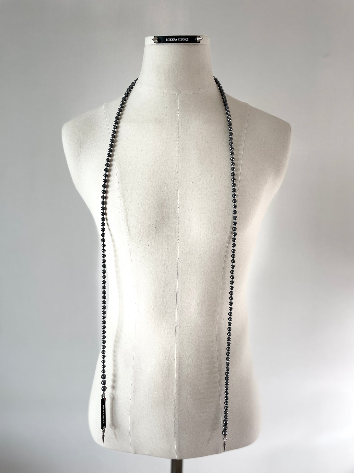 Black Pearl Necklace NP18 Spike multiple Long chain N-PUNK collection Handcrafted MEKERA STUDIOS