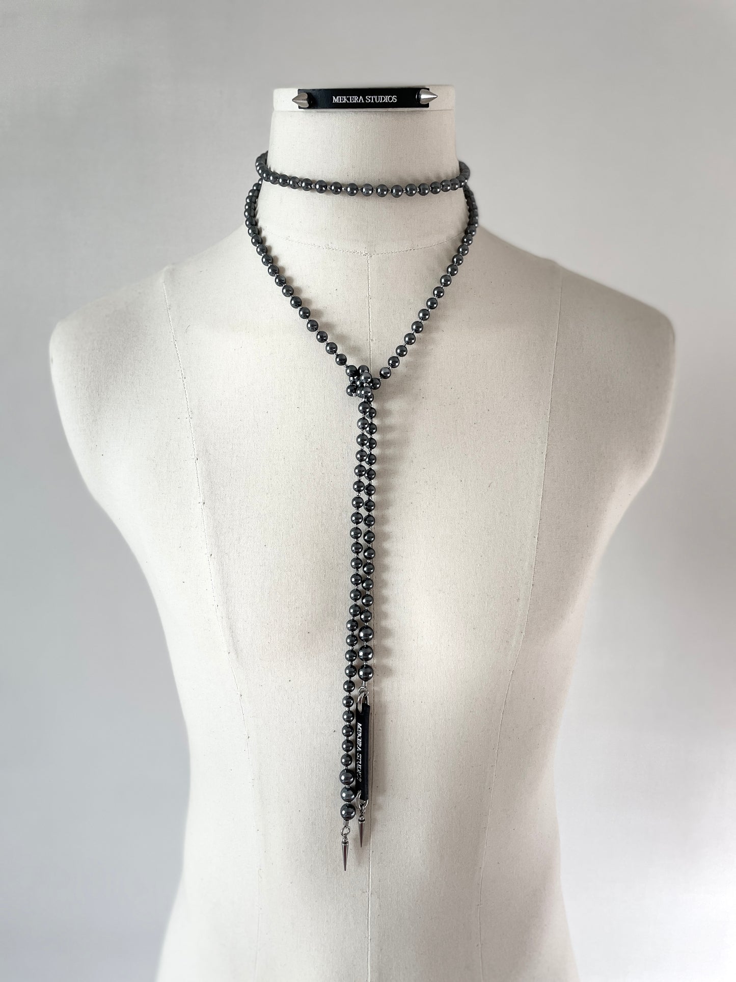 Black Pearl Necklace NP18 Spike multiple Long chain N-PUNK collection Handcrafted MEKERA STUDIOS