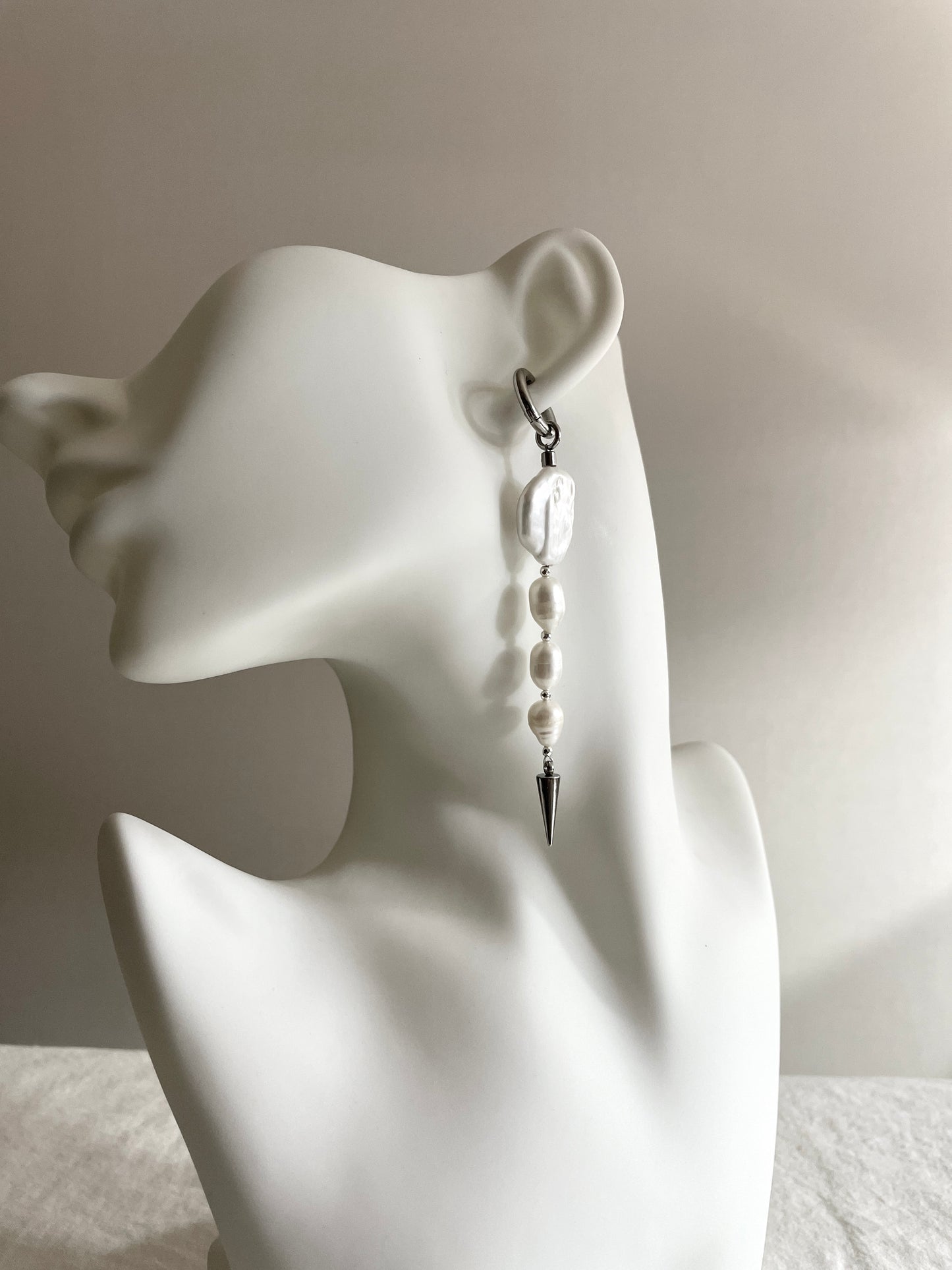 Ear Couture collection Baroque Pearl Spike earrings long chain drop EC-12 Limited Edition Handcrafted - MEKERA STUDIOS