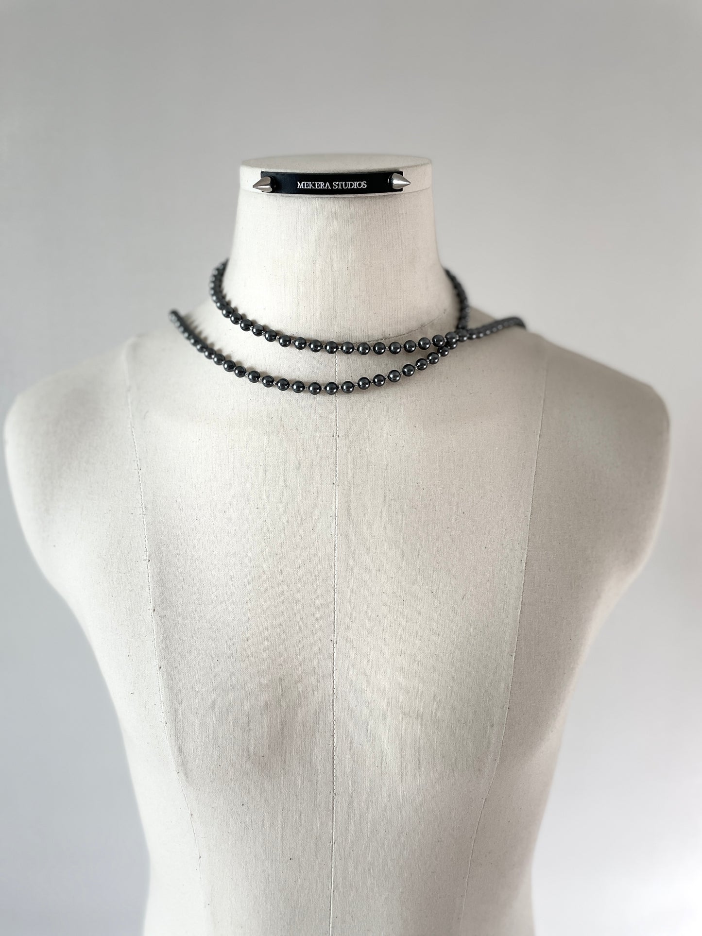 Black Pearl Necklace NP18 Spike multiple Long chain N-PUNK collection Handcrafted MEKERA STUDIOS