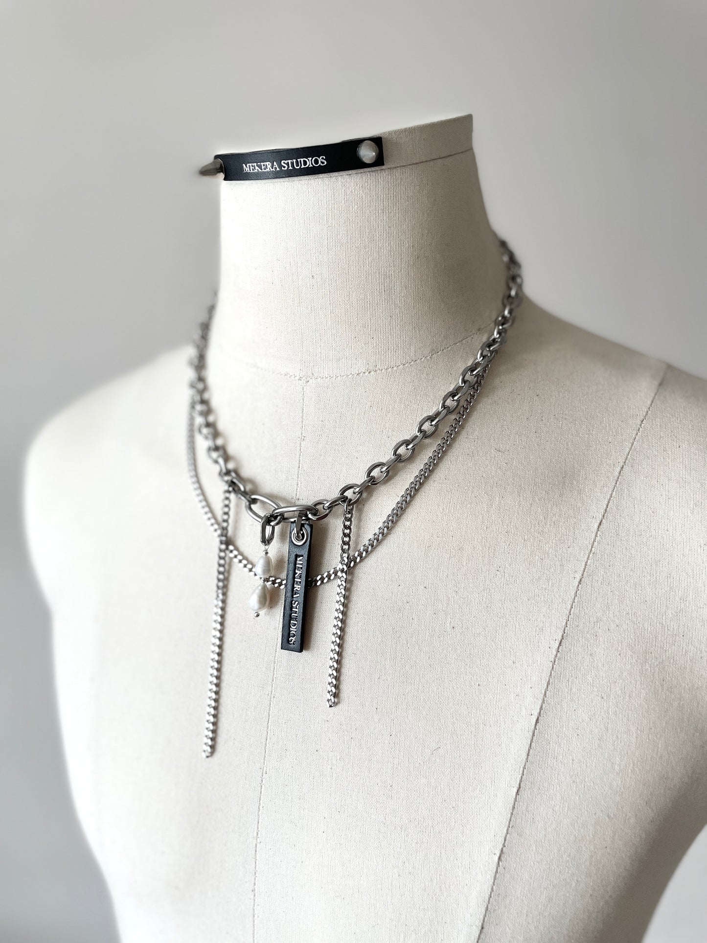 Layered Chain & Pearl Necklace J-4 Collection { J } - MEKERA STUDIOS