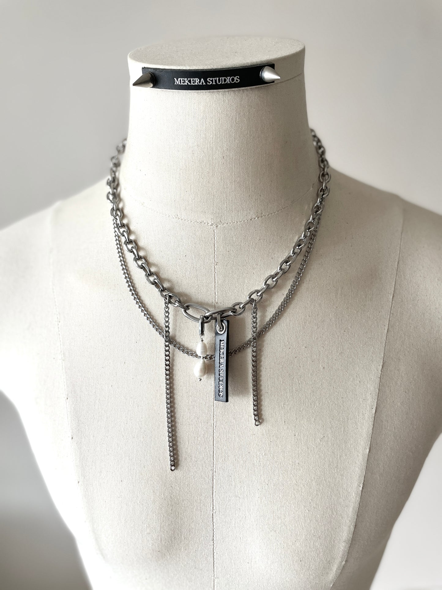 Layered Chain & Pearl Necklace J-4 Collection { J } - MEKERA STUDIOS