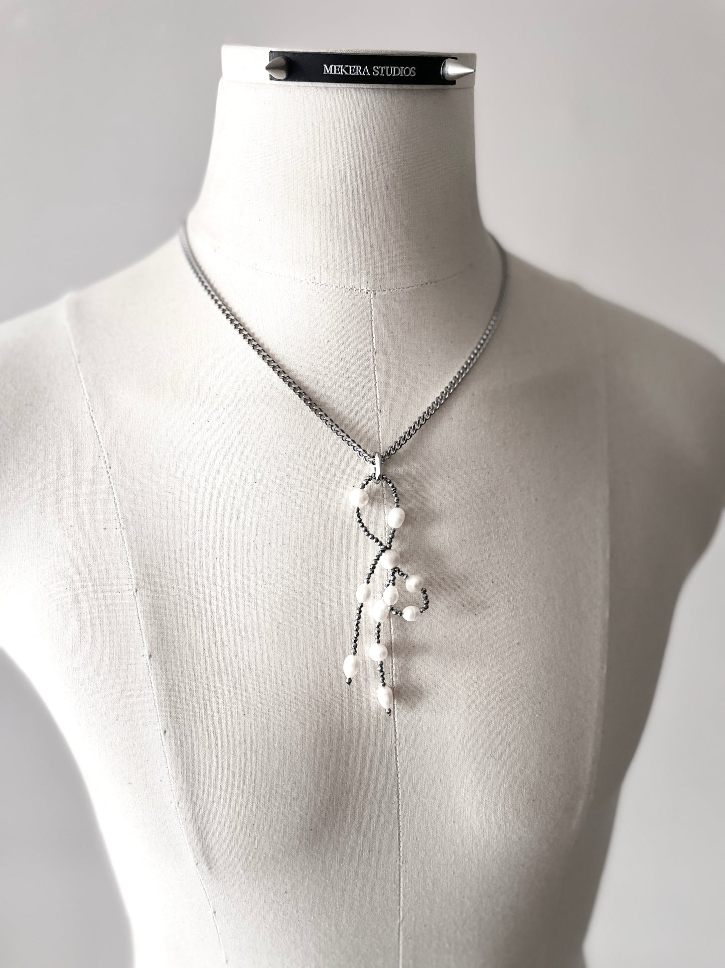 Pearl ribbon earrings J-6 Collection { J } multiple pendant necklace - MEKERA STUDIOS