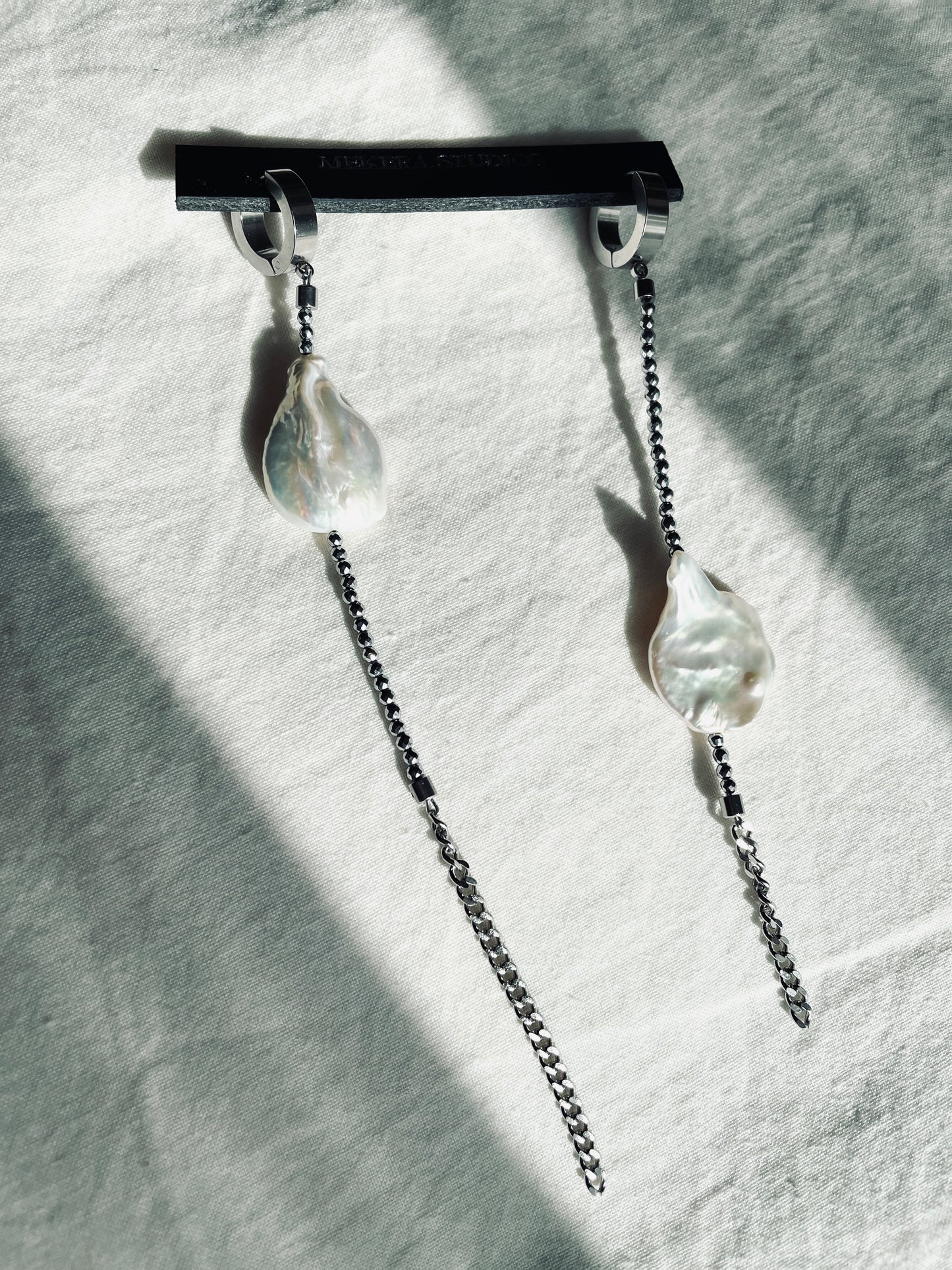 ES2 - The Y collection Pearl Earrings Long chain Limited Edition Handcrafted bodychain - MEKERA STUDIOS