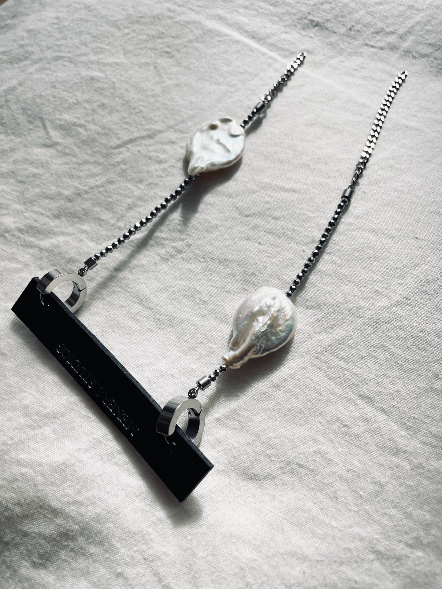 ES2 - The Y collection Pearl Earrings Long chain Limited Edition Handcrafted bodychain - MEKERA STUDIOS