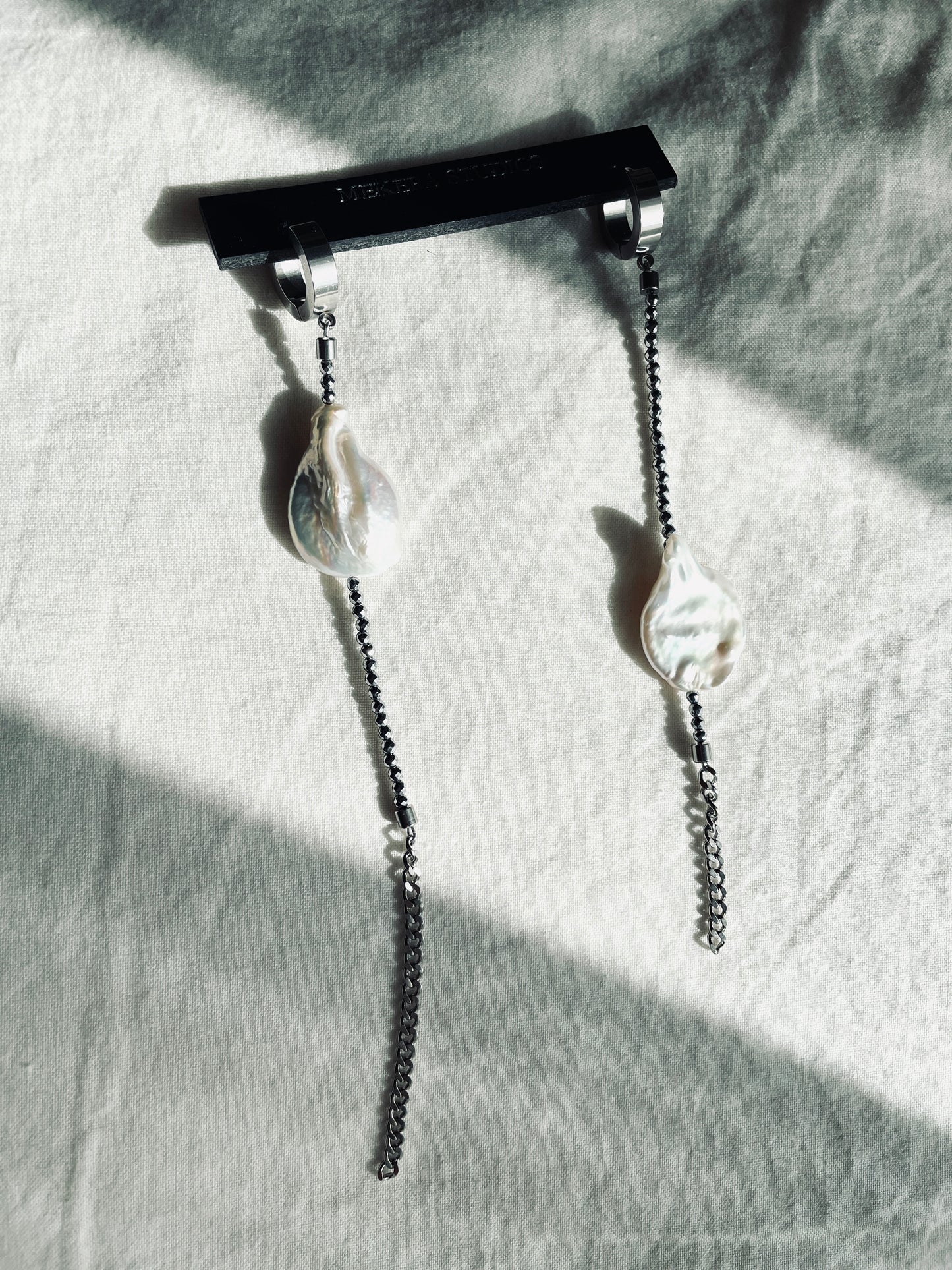 ES2 - The Y collection Pearl Earrings Long chain Limited Edition Handcrafted bodychain - MEKERA STUDIOS