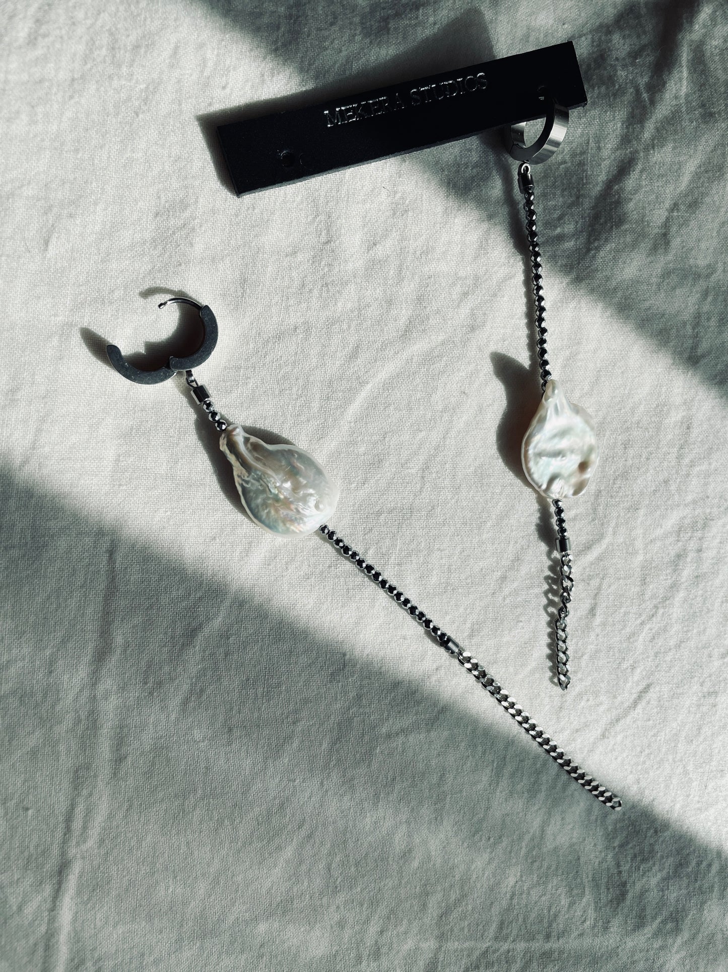ES2 - The Y collection Pearl Earrings Long chain Limited Edition Handcrafted bodychain - MEKERA STUDIOS