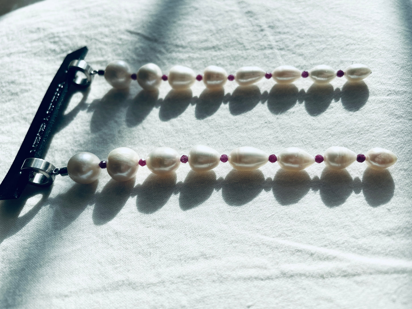 ES4-Pearl Ruby Earrings Long chain Limited Edition Handcrafted bodychain - MEKERA STUDIOS