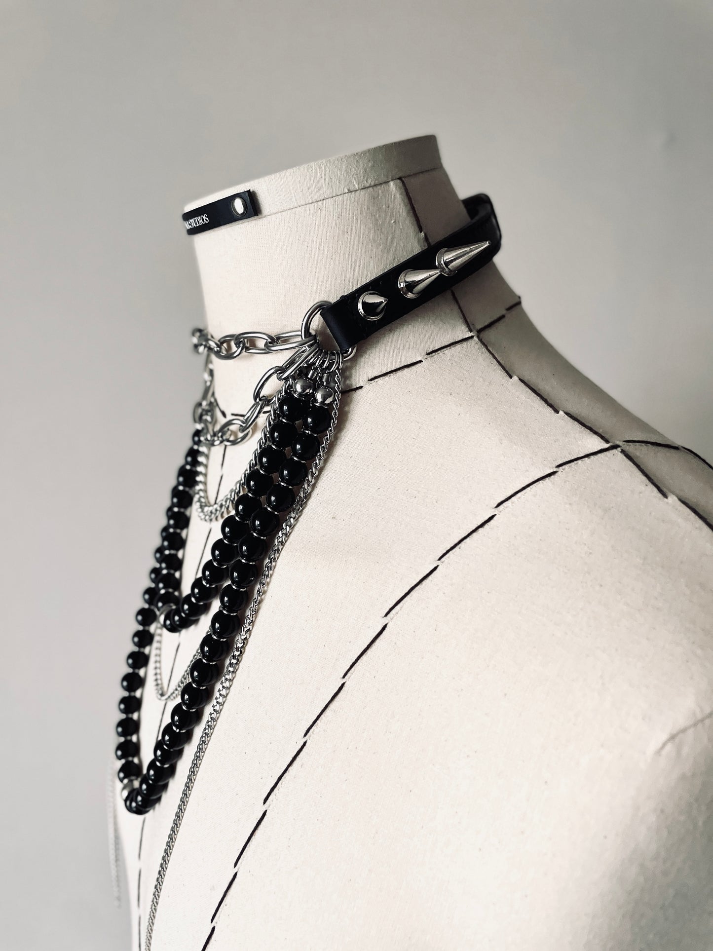 LS5-Spike Choker Onyx Limited Edition Handcrafted Necklace Leather Chain-MEKERA STUDIOS