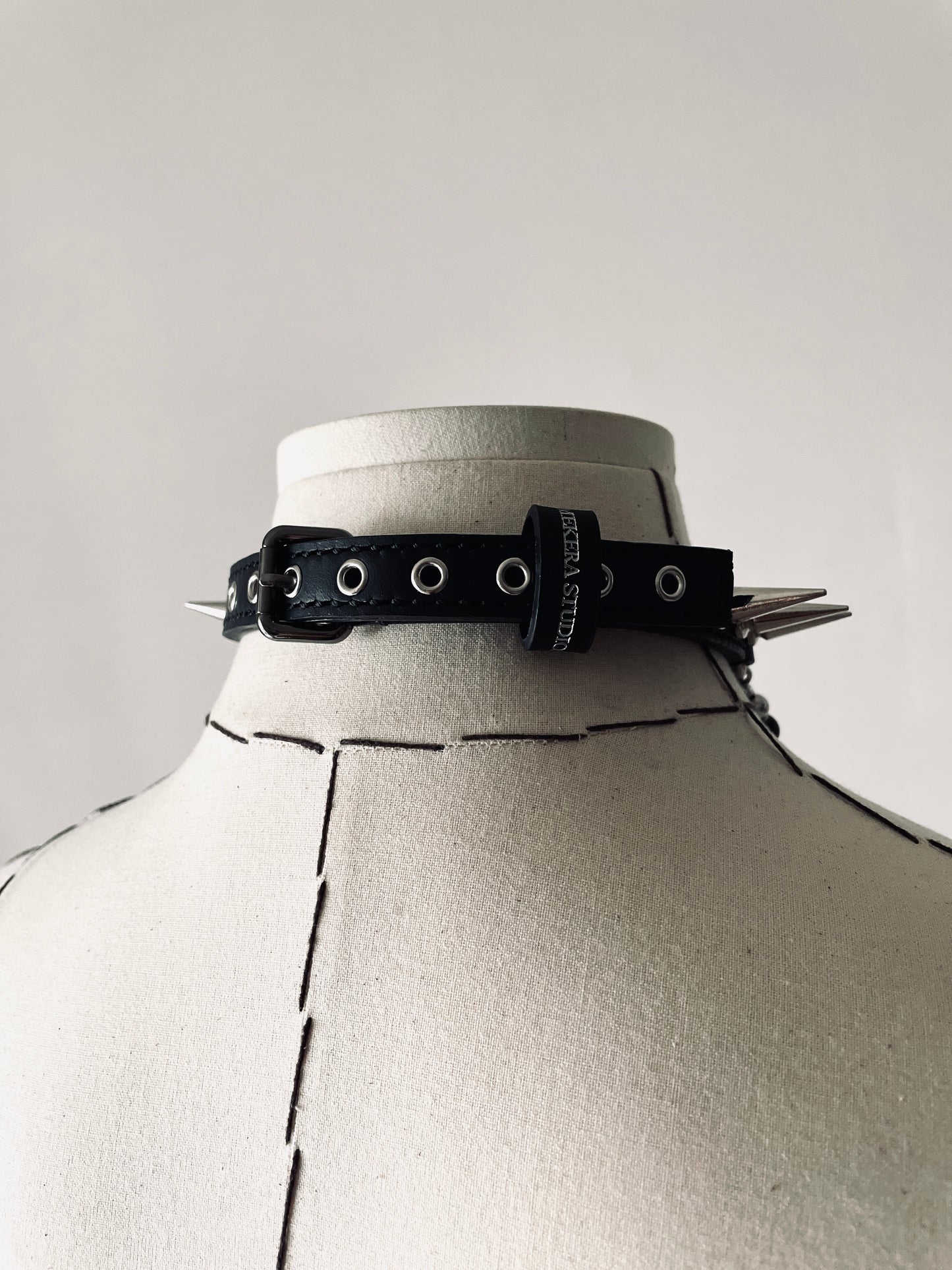 LS5-Spike Choker Onyx Limited Edition Handcrafted Necklace Leather Chain-MEKERA STUDIOS