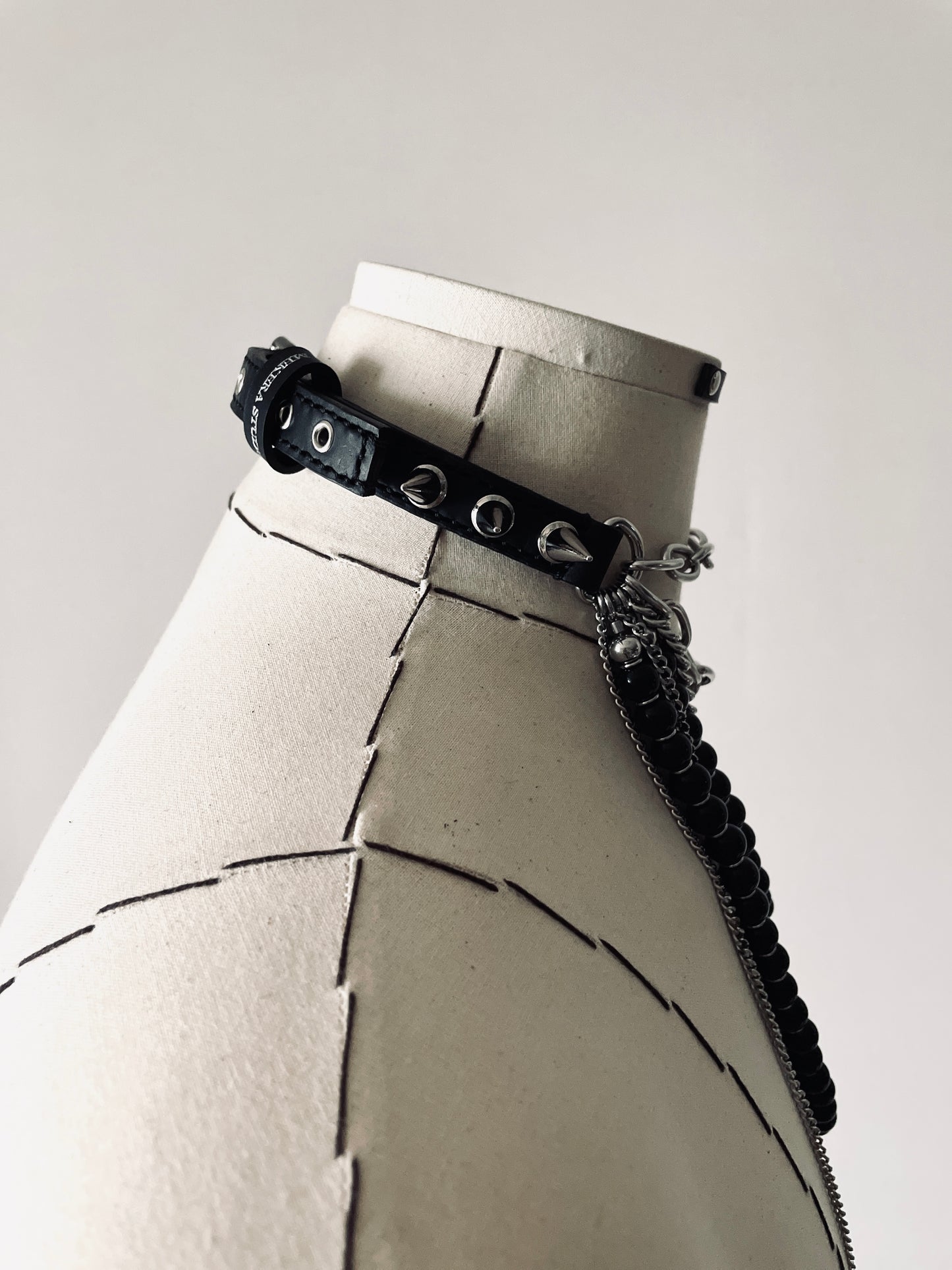 LS5-Spike Choker Onyx Limited Edition Handcrafted Necklace Leather Chain-MEKERA STUDIOS