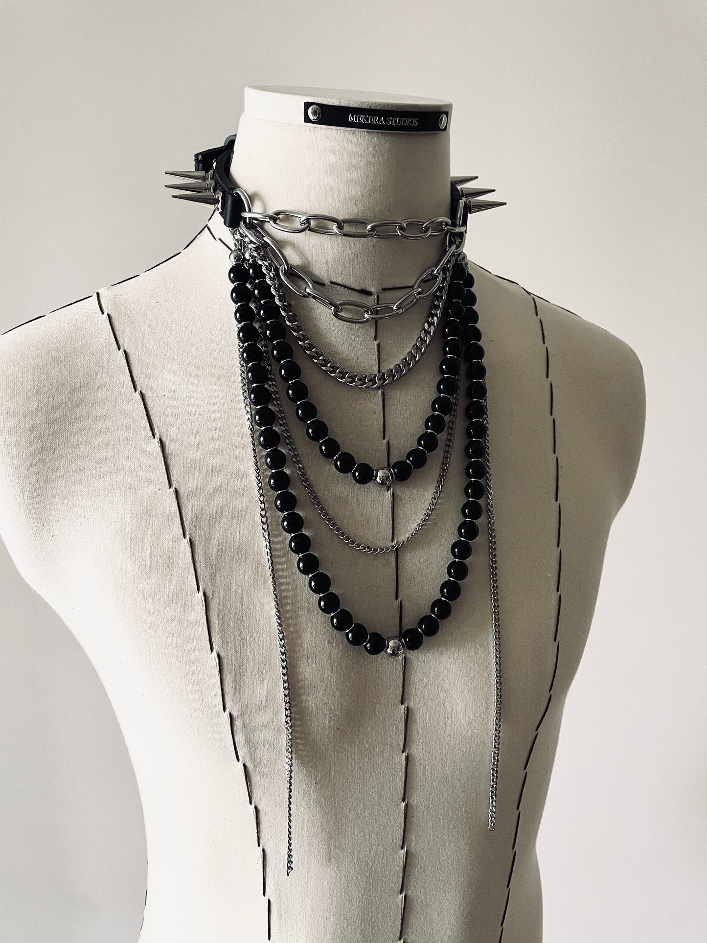 LS5-Spike Choker Onyx Limited Edition Handcrafted Necklace Leather Chain-MEKERA STUDIOS