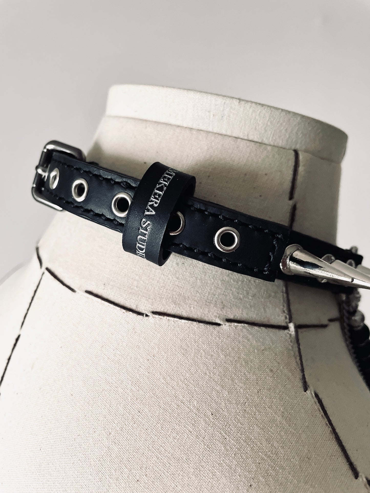 LS5-Spike Choker Onyx Limited Edition Handcrafted Necklace Leather Chain-MEKERA STUDIOS