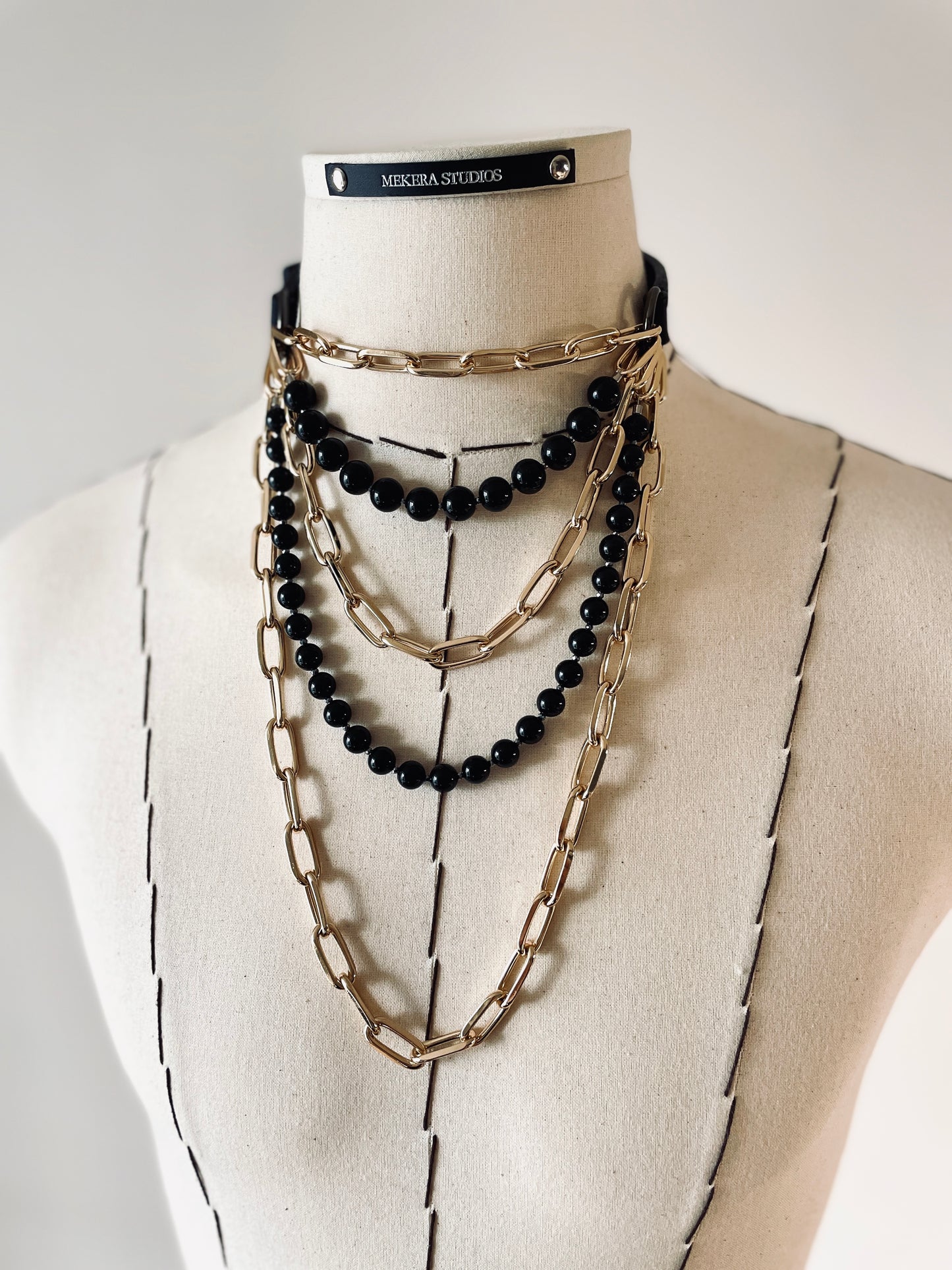 VG3 Limited Edition Leather Choker Onyx Gold Necklace Chain For women For men - MEKERA STUDIOS