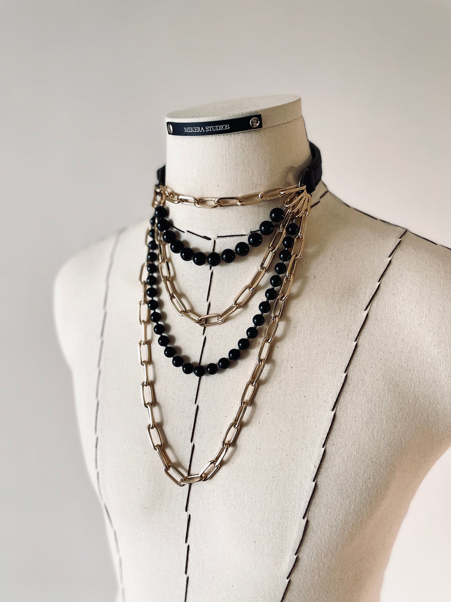 VG3 Limited Edition Leather Choker Onyx Gold Necklace Chain For women For men - MEKERA STUDIOS