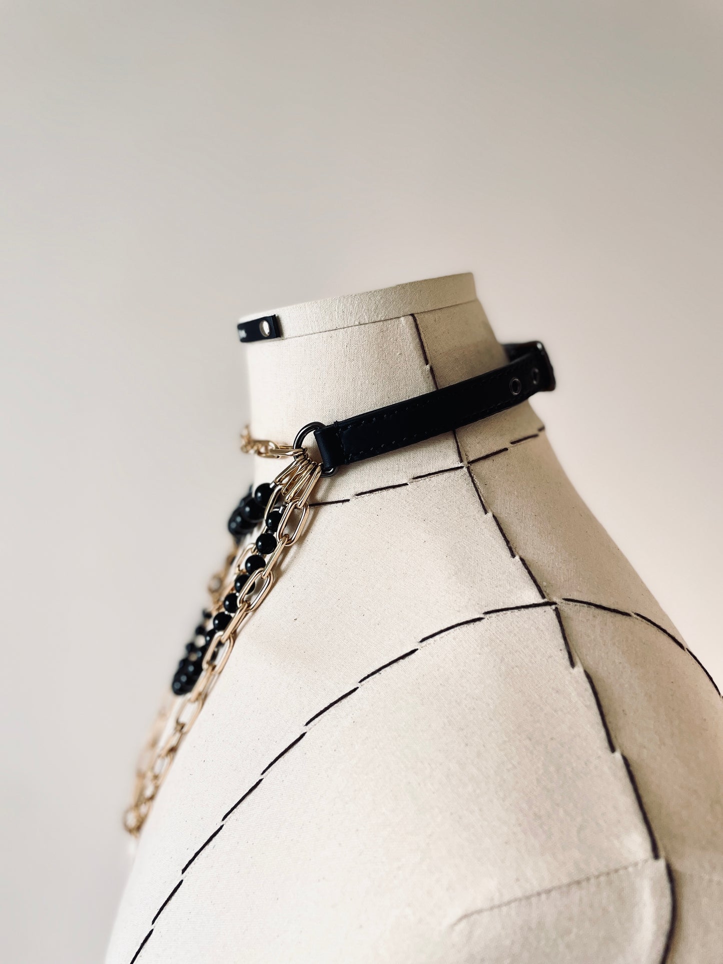 VG3 Limited Edition Leather Choker Onyx Gold Necklace Chain For women For men - MEKERA STUDIOS