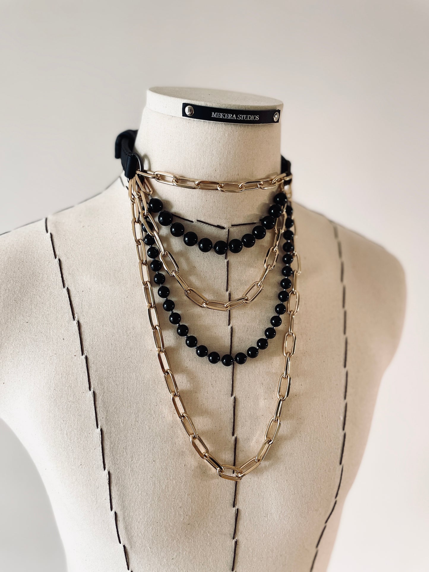 VG3 Limited Edition Leather Choker Onyx Gold Necklace Chain For women For men - MEKERA STUDIOS