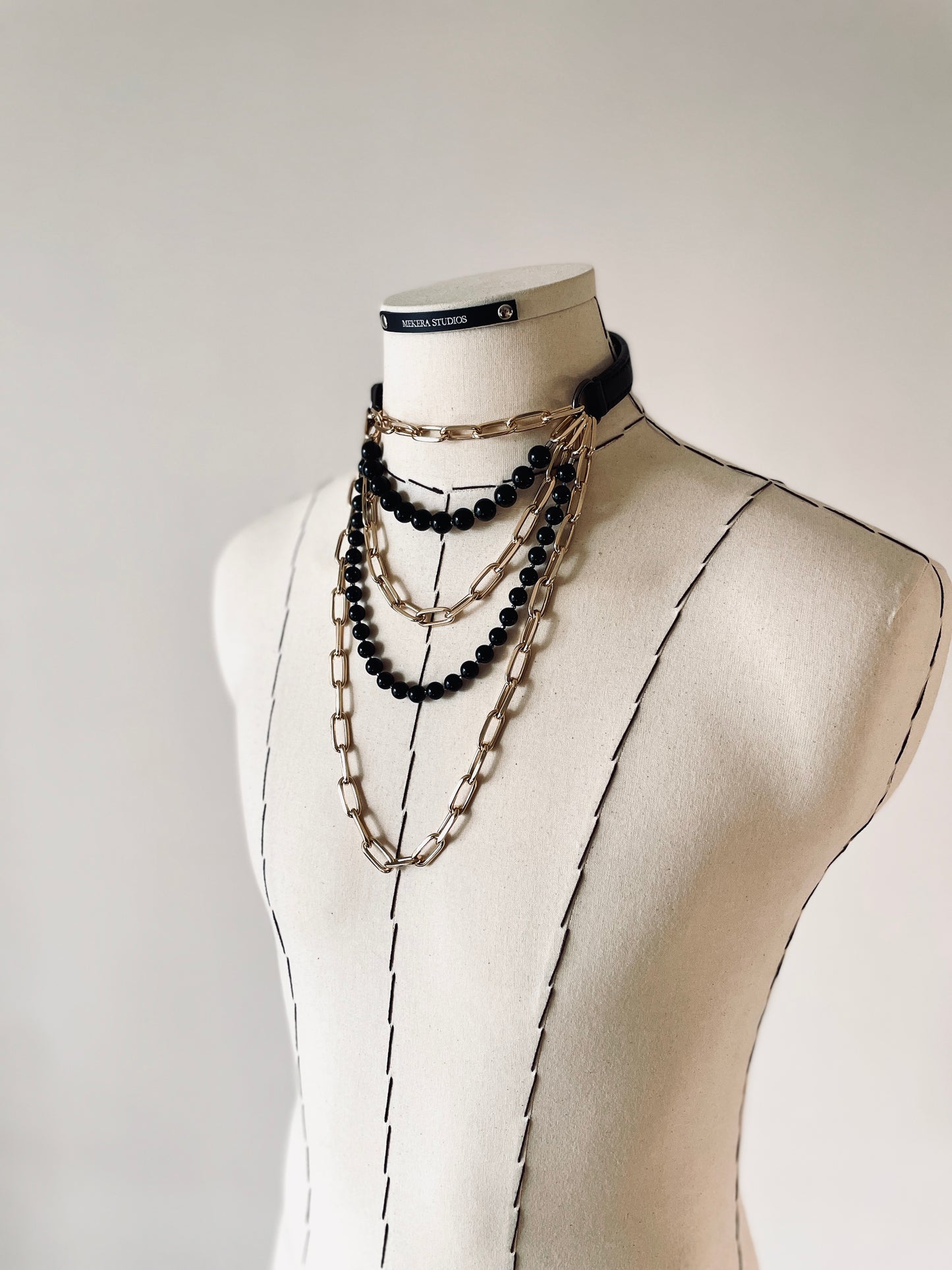 VG3 Limited Edition Leather Choker Onyx Gold Necklace Chain For women For men - MEKERA STUDIOS