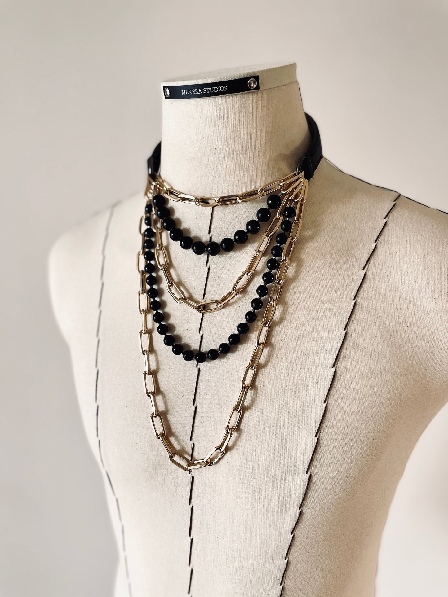 VG3 Limited Edition Leather Choker Onyx Gold Necklace Chain For women For men - MEKERA STUDIOS