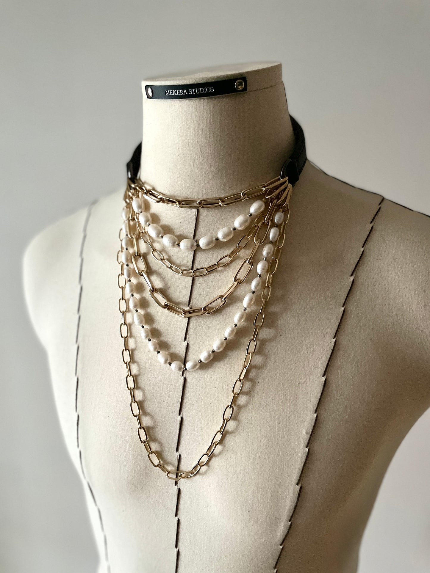 VG4 Limited Edition Leather Choker Pearl Gold Necklace Chain For women For men - MEKERA STUDIOS