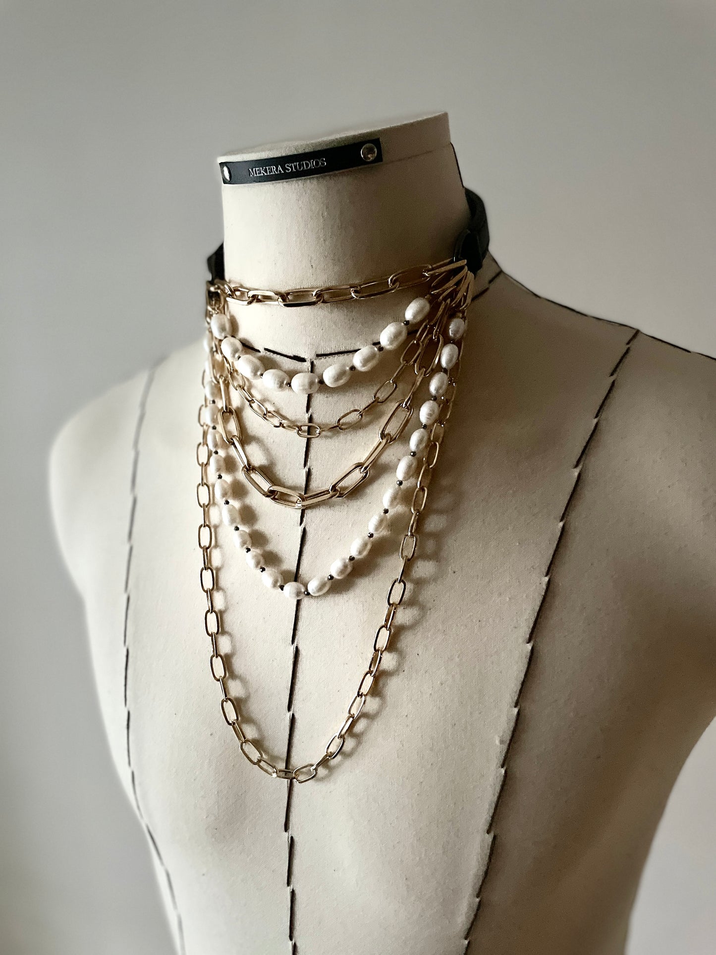 VG4 Limited Edition Leather Choker Pearl Gold Necklace Chain For women For men - MEKERA STUDIOS