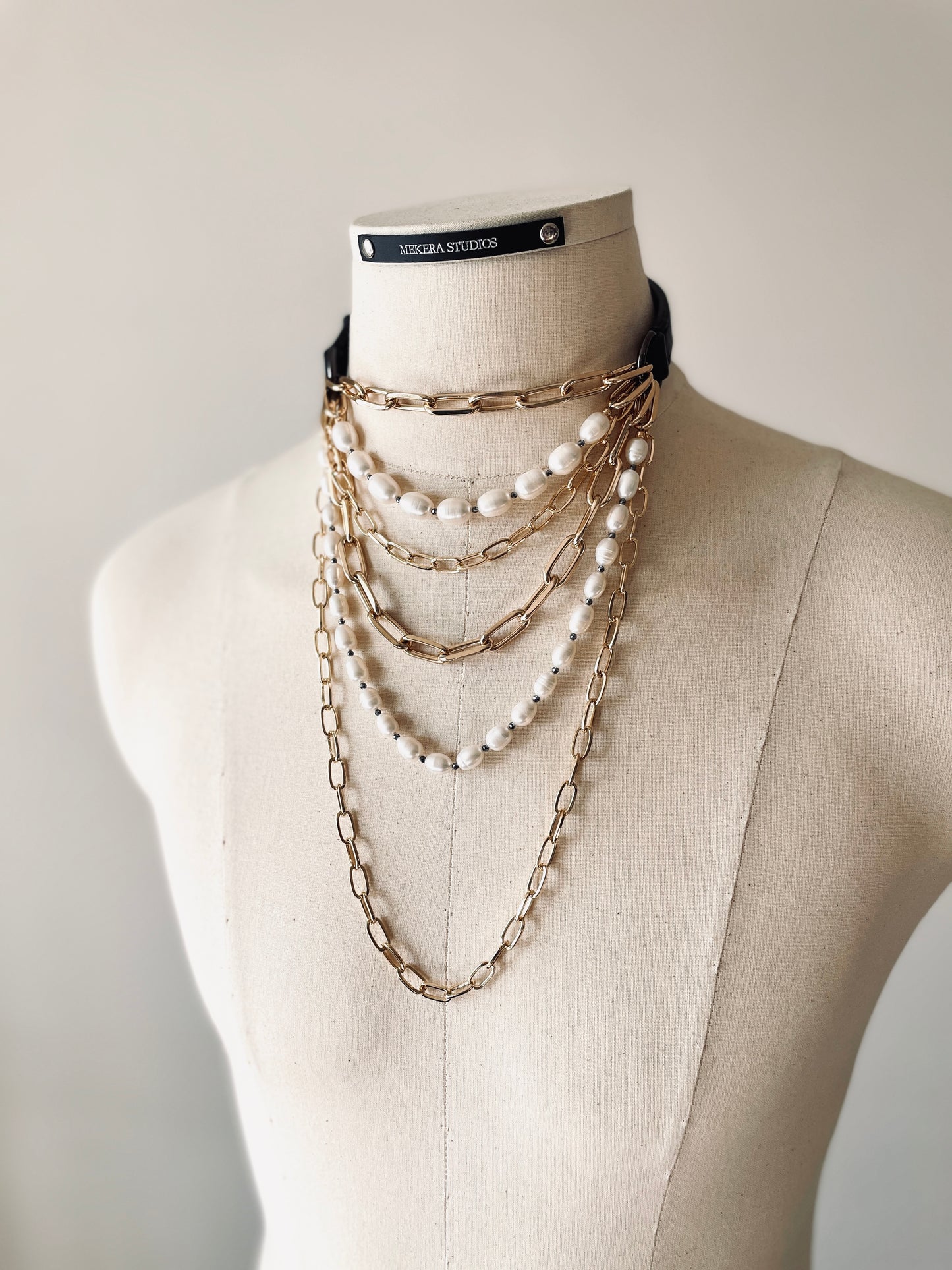 VG4 Limited Edition Leather Choker Pearl Gold Necklace Chain For women For men - MEKERA STUDIOS