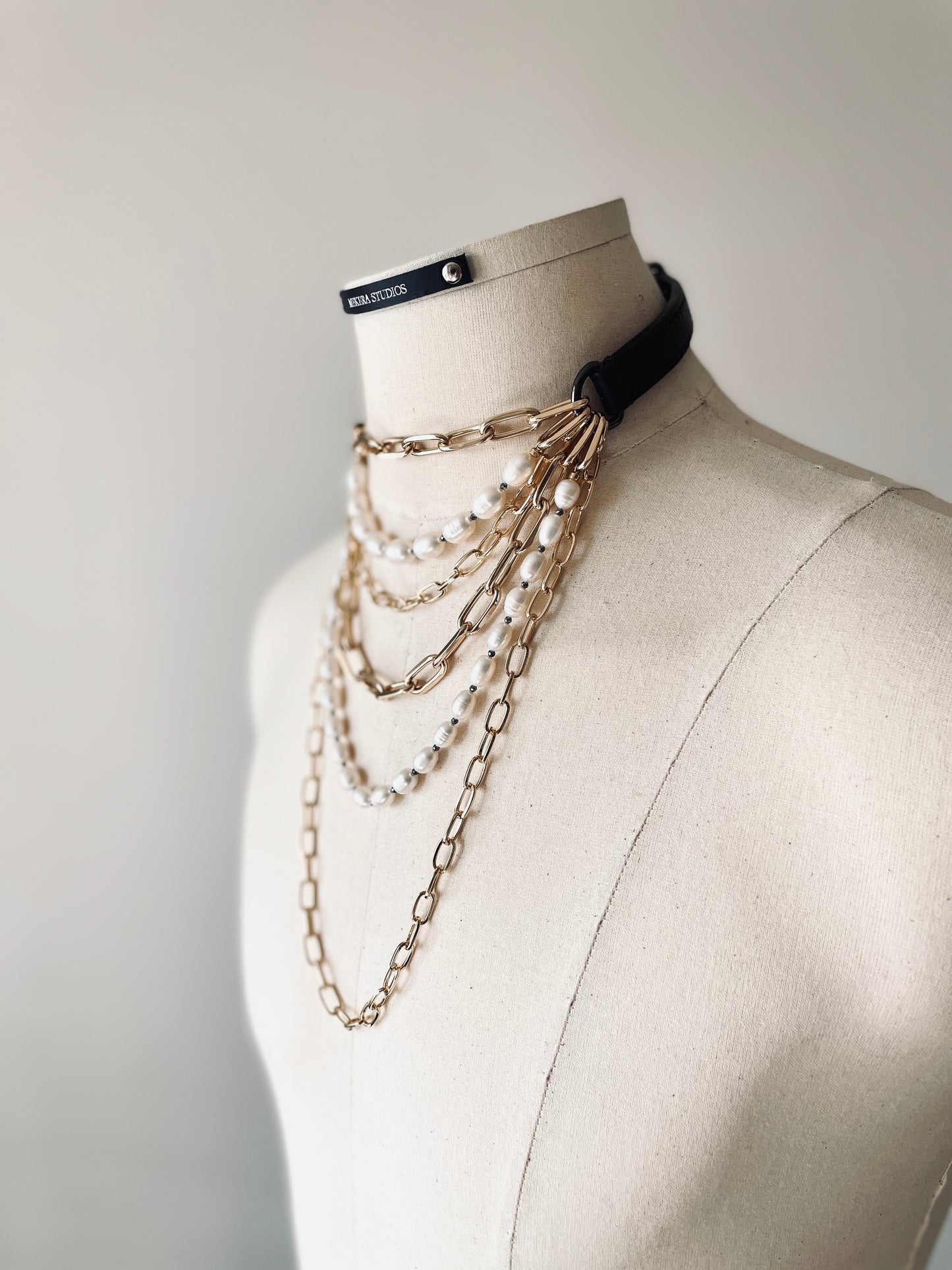 VG4 Limited Edition Leather Choker Pearl Gold Necklace Chain For women For men - MEKERA STUDIOS