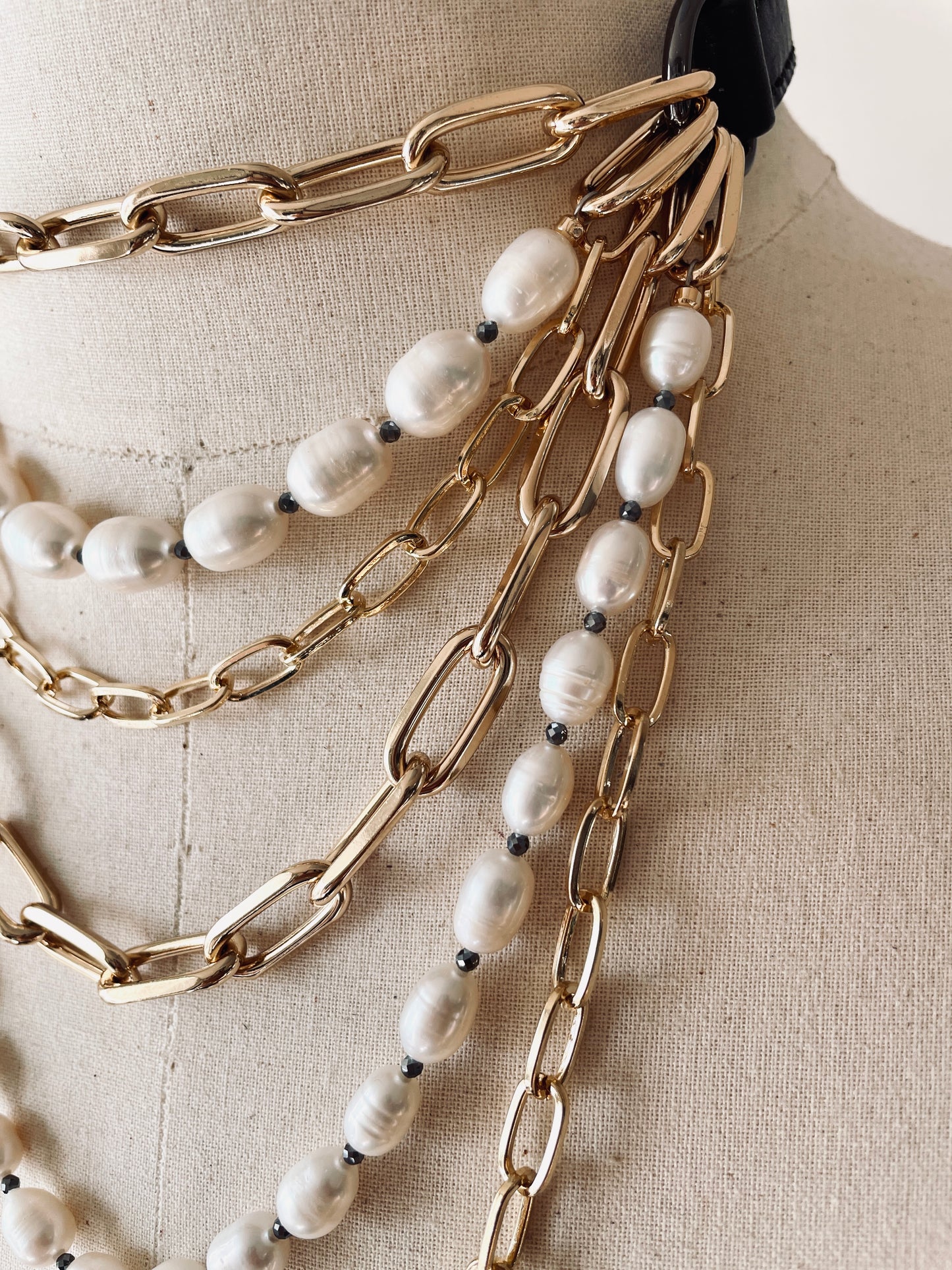 VG4 Limited Edition Leather Choker Pearl Gold Necklace Chain For women For men - MEKERA STUDIOS