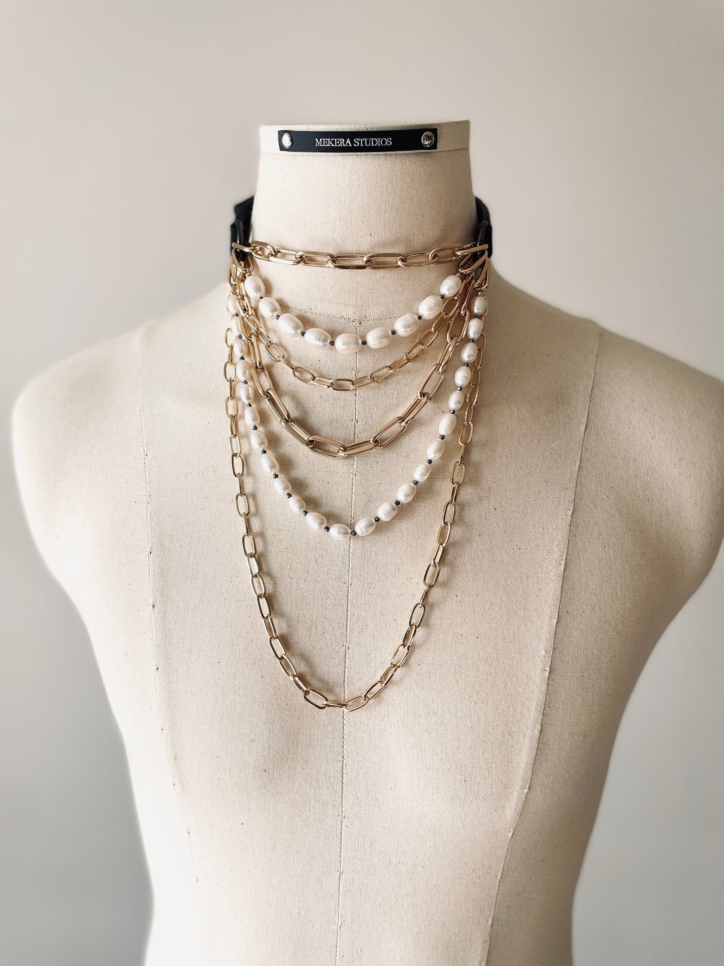 VG4 Limited Edition Leather Choker Pearl Gold Necklace Chain For women For men - MEKERA STUDIOS