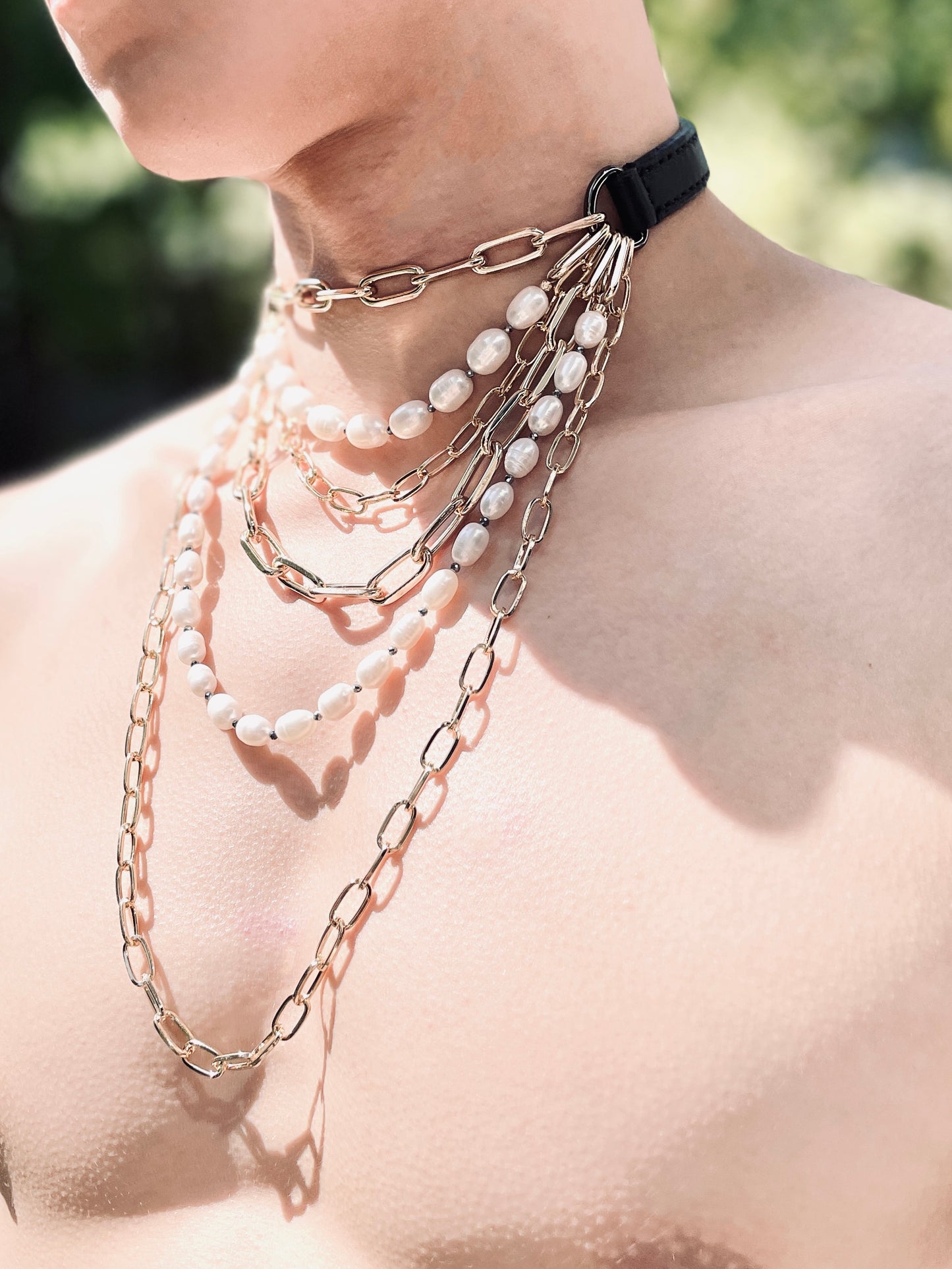 VG4 Limited Edition Leather Choker Pearl Gold Necklace Chain For women For men - MEKERA STUDIOS