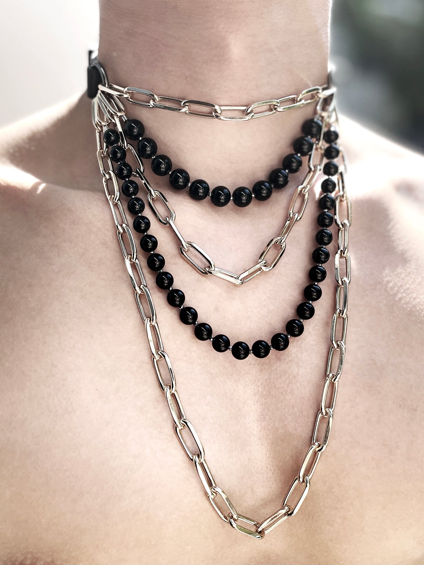 VG3 Limited Edition Leather Choker Onyx Gold Necklace Chain For women For men - MEKERA STUDIOS