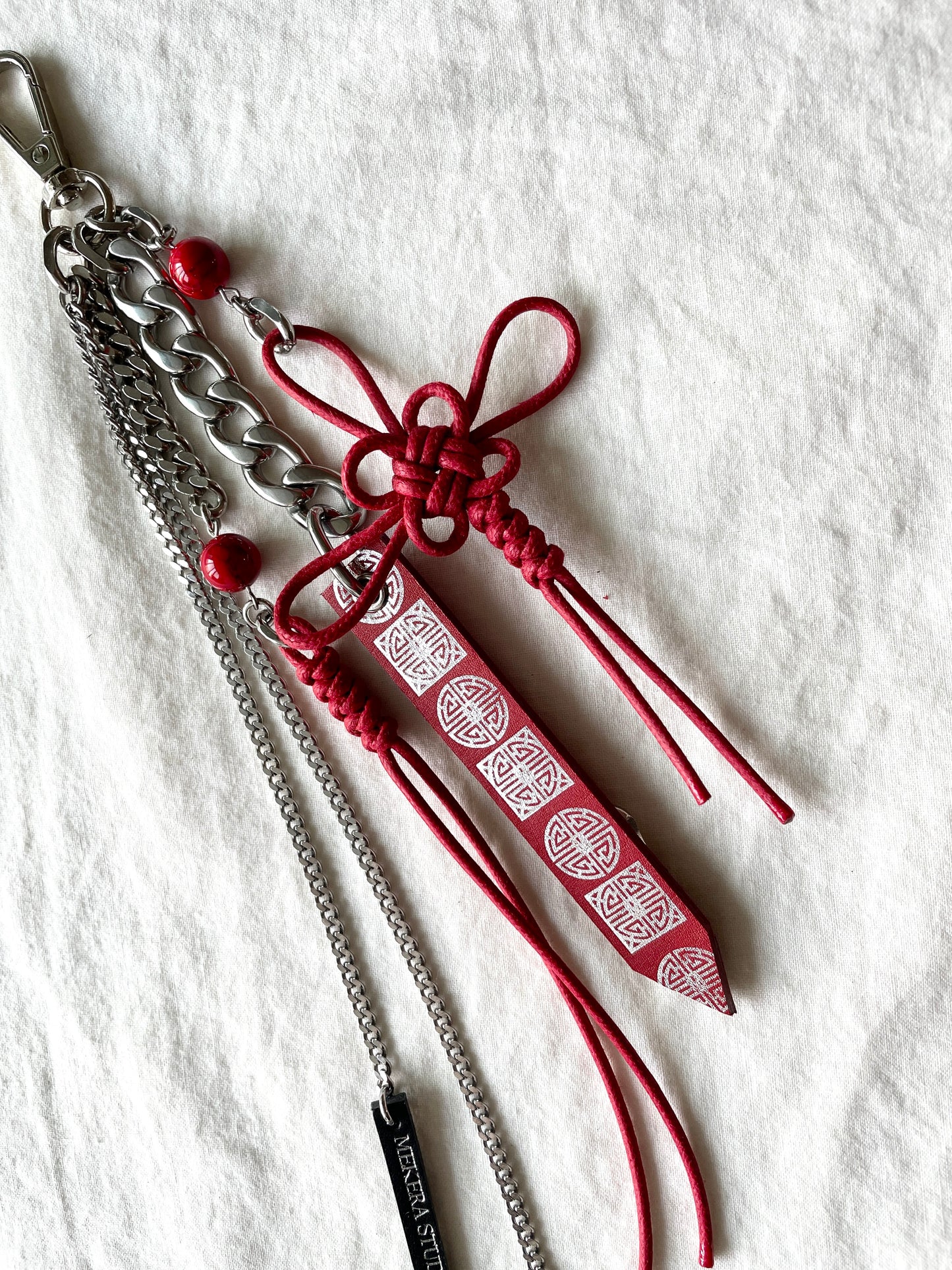 Korean Punk Keychain NORIGAE-5-RED, Handcrafted Norigae knot Pants chain, limited edition by artisans